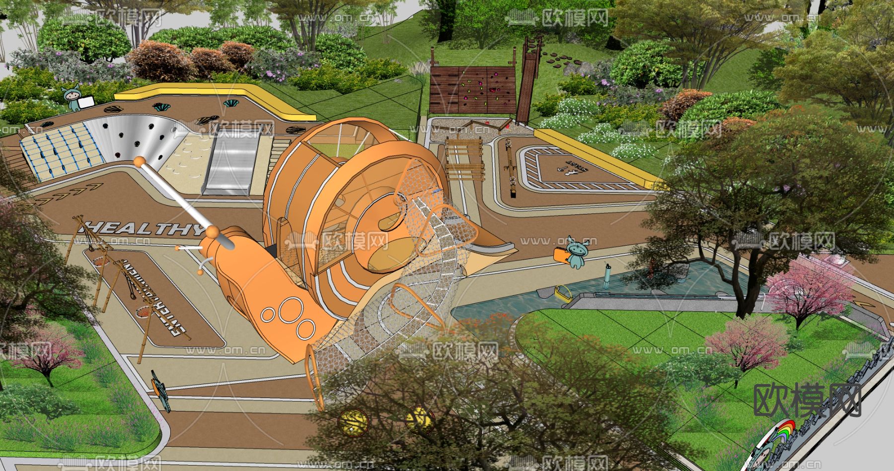 现代户外拓展亲子儿童活动乐园su模型下载（渲染图3）