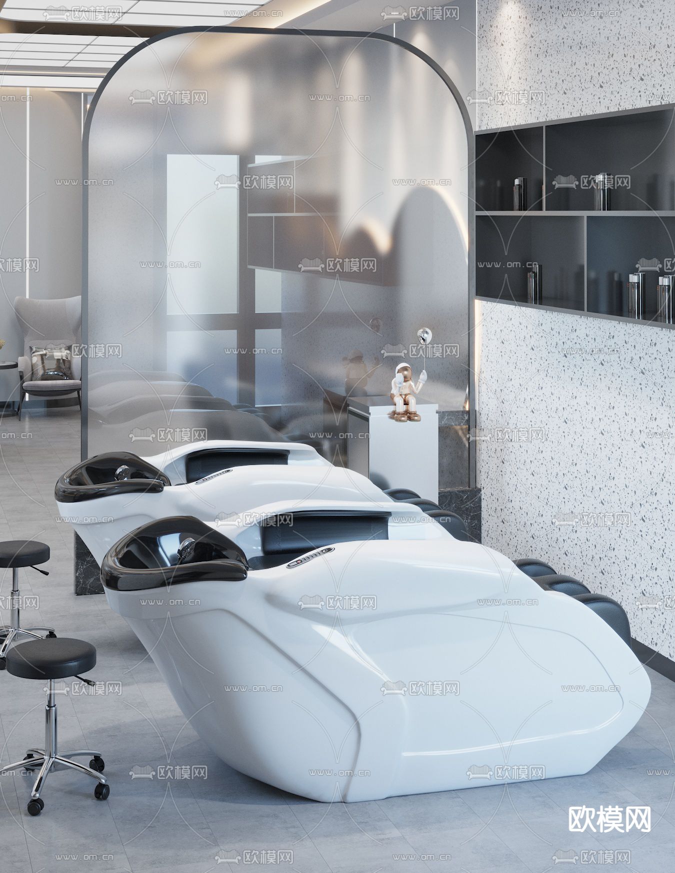 现代洗头床 洗发椅3d模型下载（渲染图3）