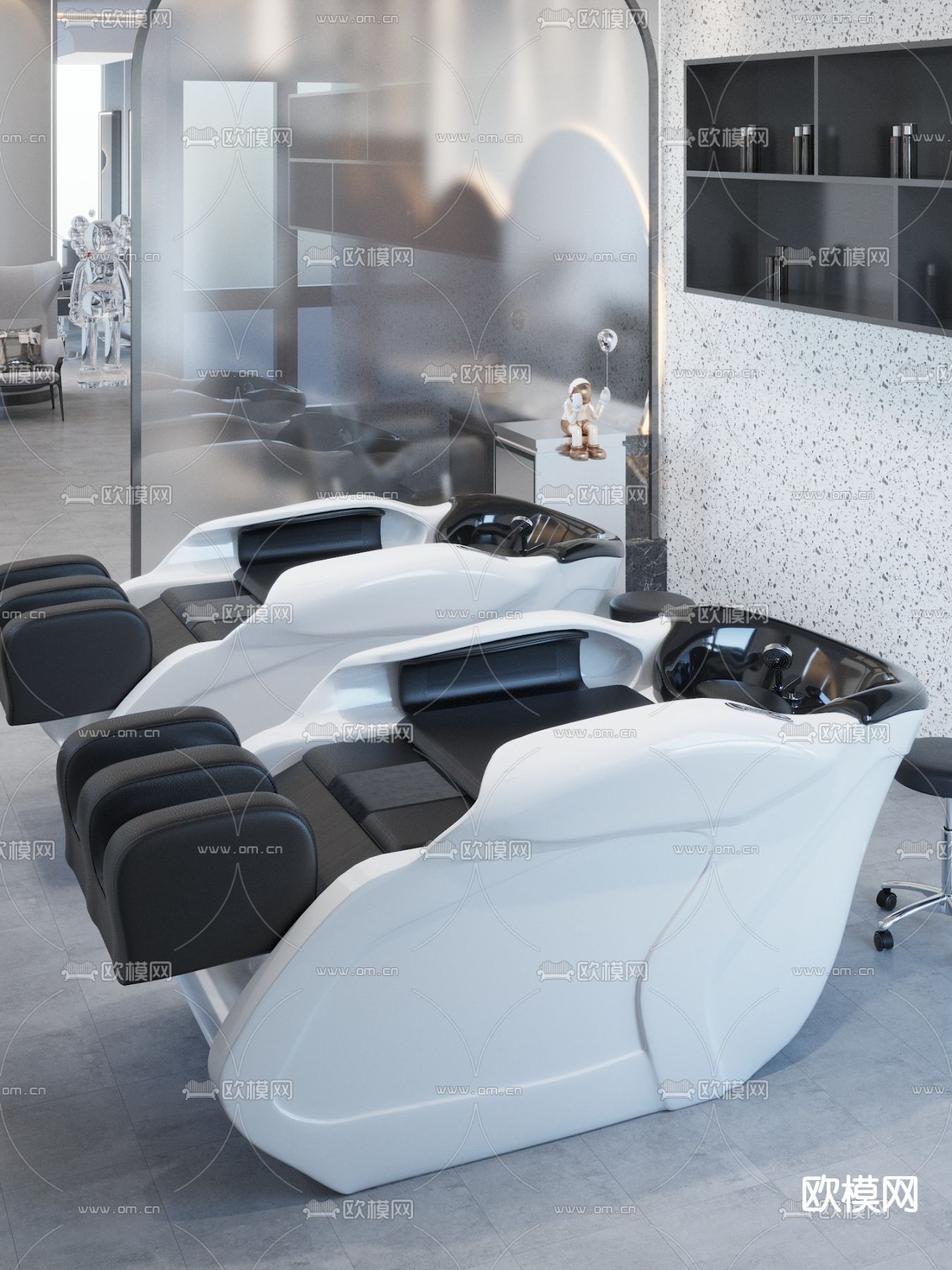 现代洗头床 洗发椅3d模型下载（渲染图4）