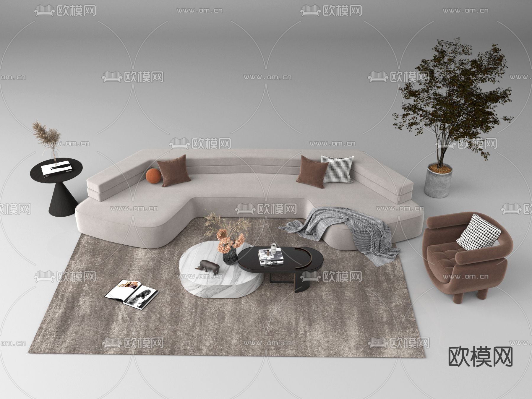 现代灰色异形组合沙发3d模型下载_ID12131704_3dmax免费模型-欧模网