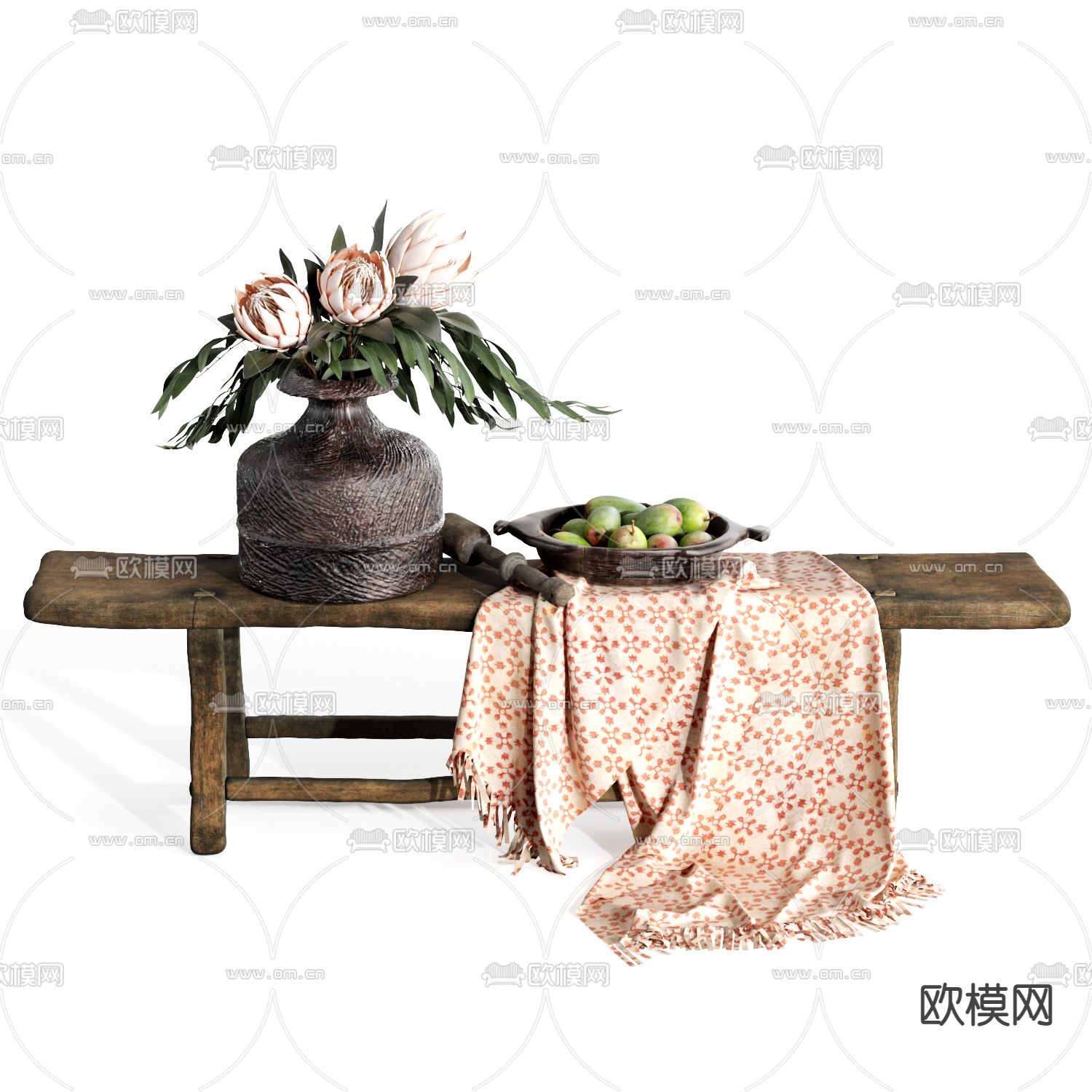 现代花瓶 花卉 果盘摆件3d模型