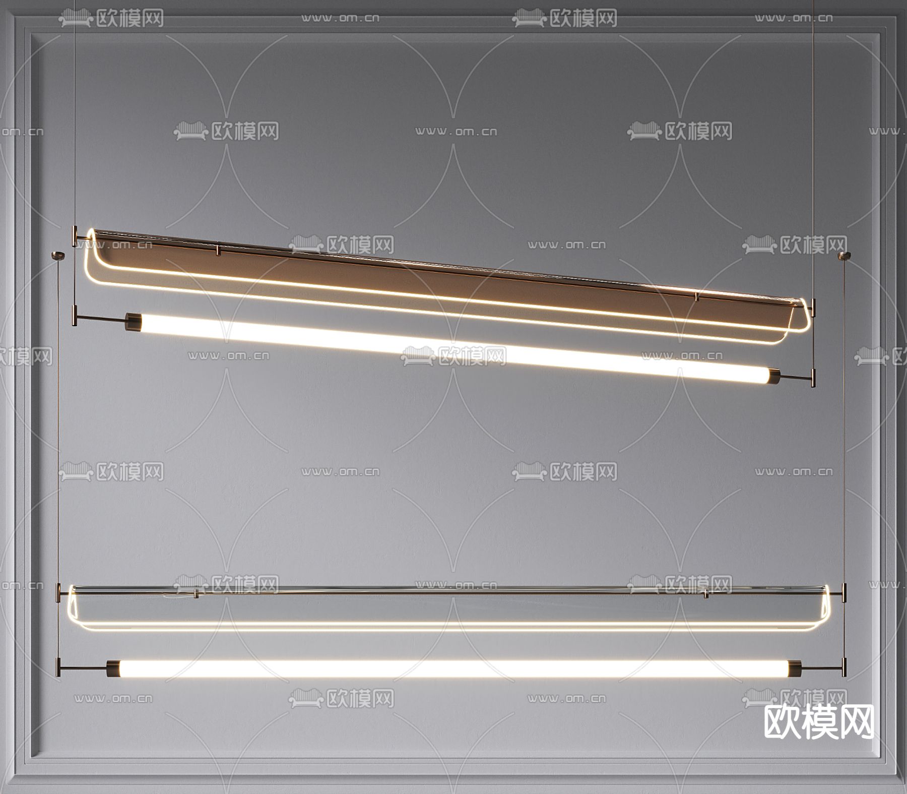 现代长条办公吊灯su模型下载（渲染图1）