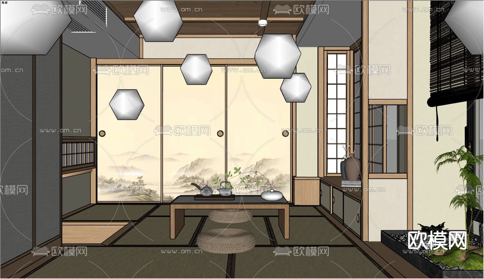 日式榻榻米茶室su模型下载（渲染图3）