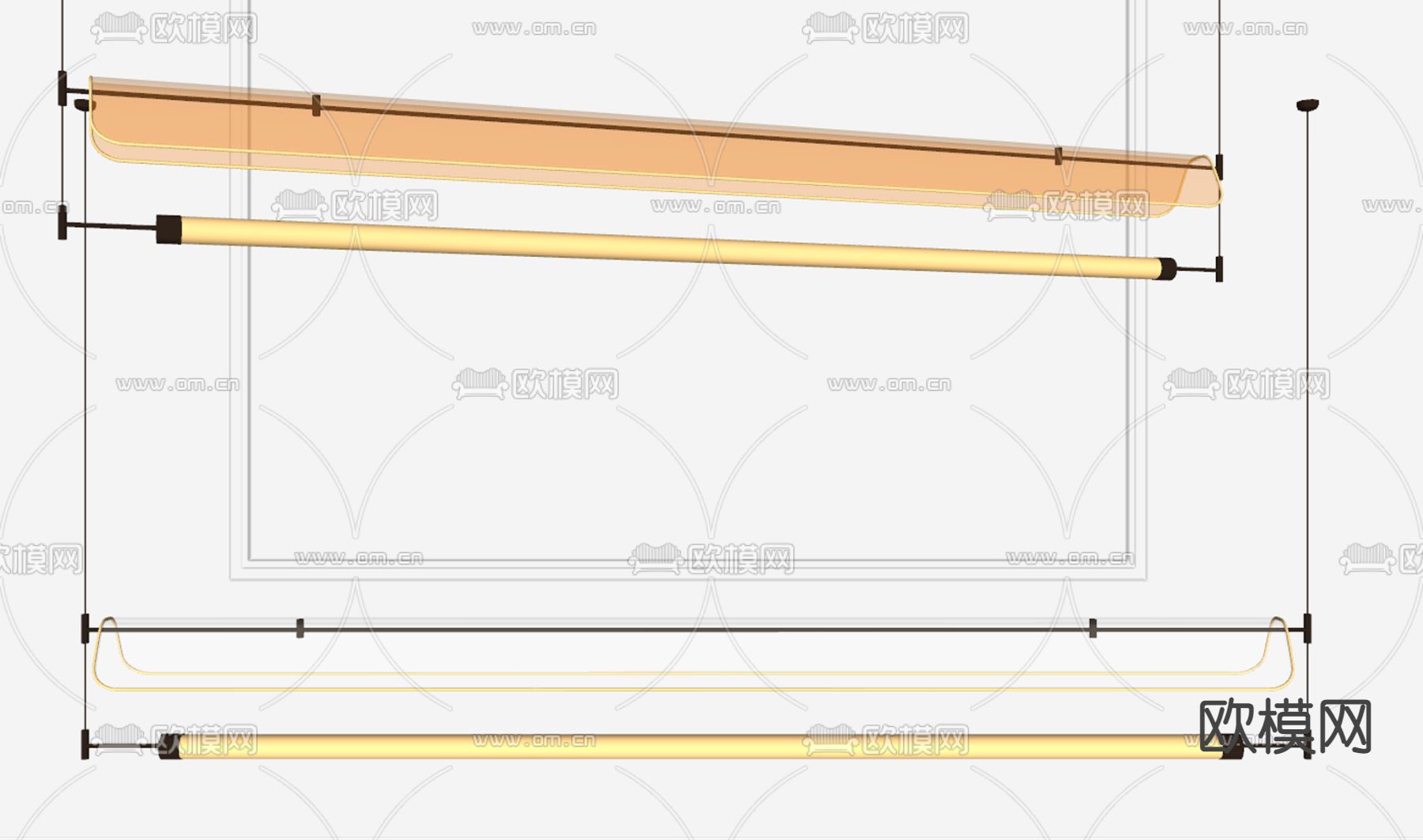 现代长条办公吊灯su模型下载（渲染图2）