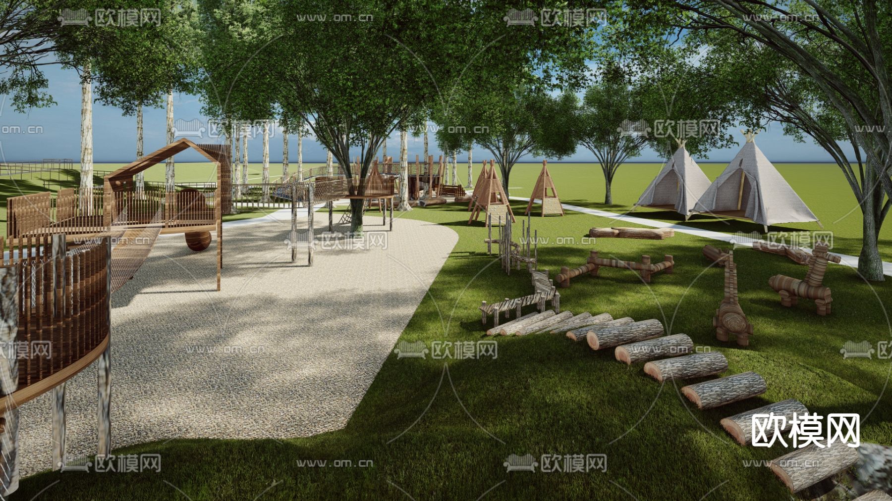 现代户外拓展亲子儿童活动乐园su模型下载（渲染图3）