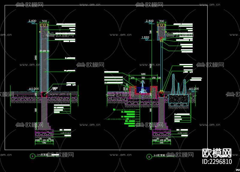 中式文化景墙cad大样图下载（渲染图3）
