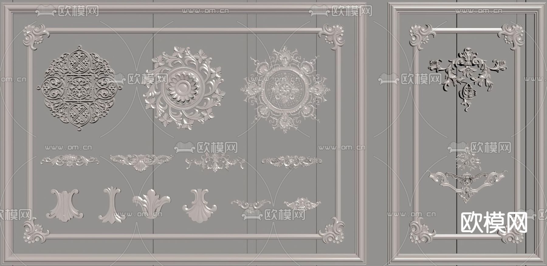 简欧线条 浮雕 雕花su模型