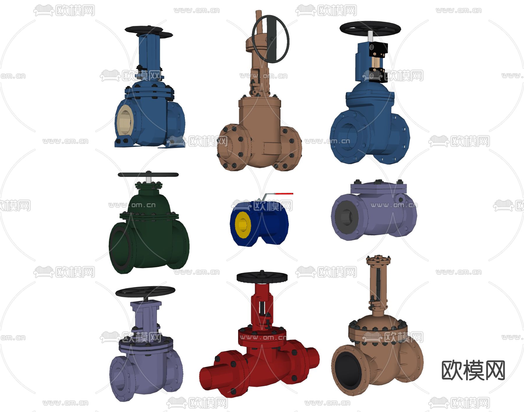 现代工业管道阀门su模型下载（渲染图2）
