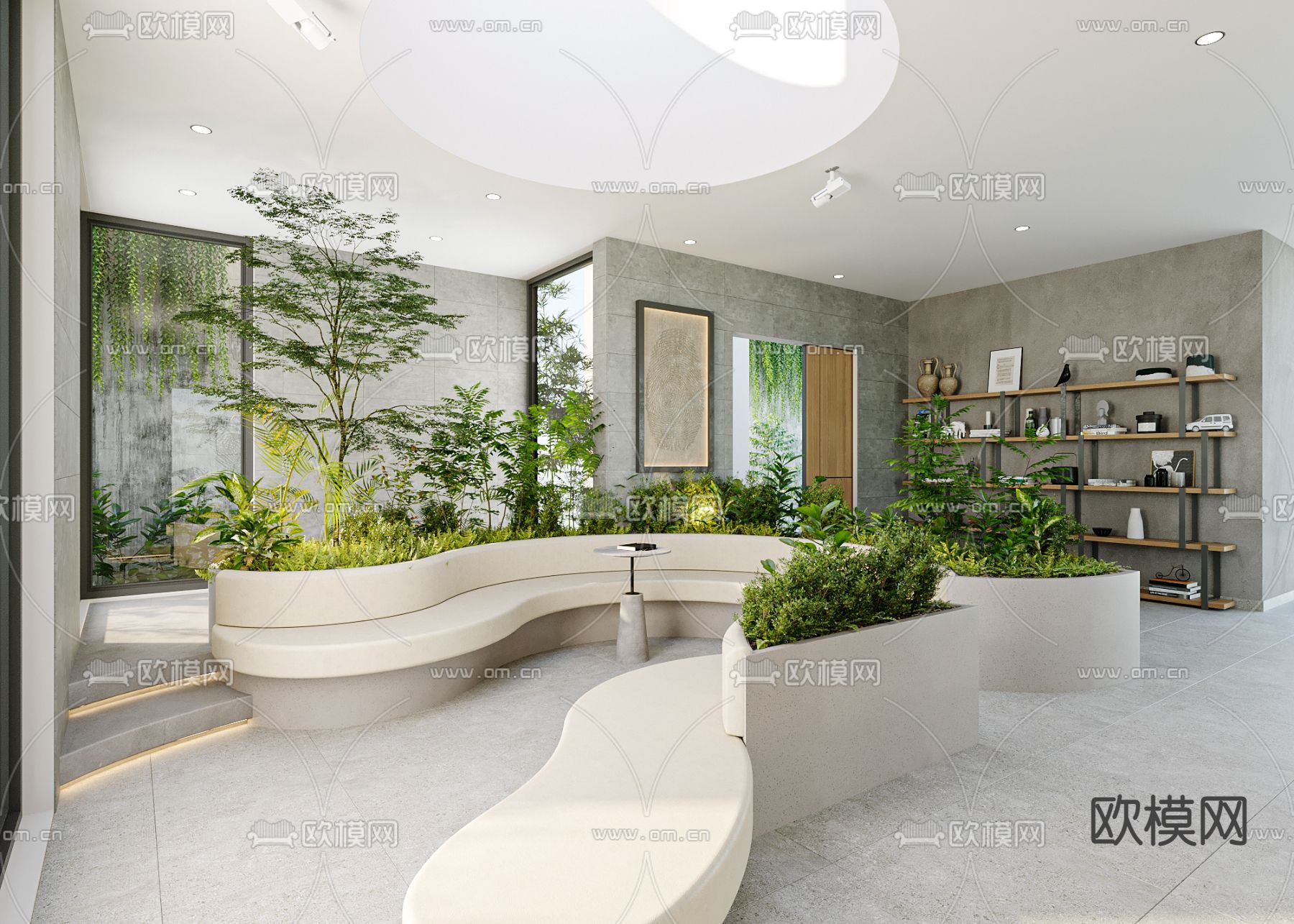 现代办公弧形景观椅 休息区3d模型下载（渲染图1）