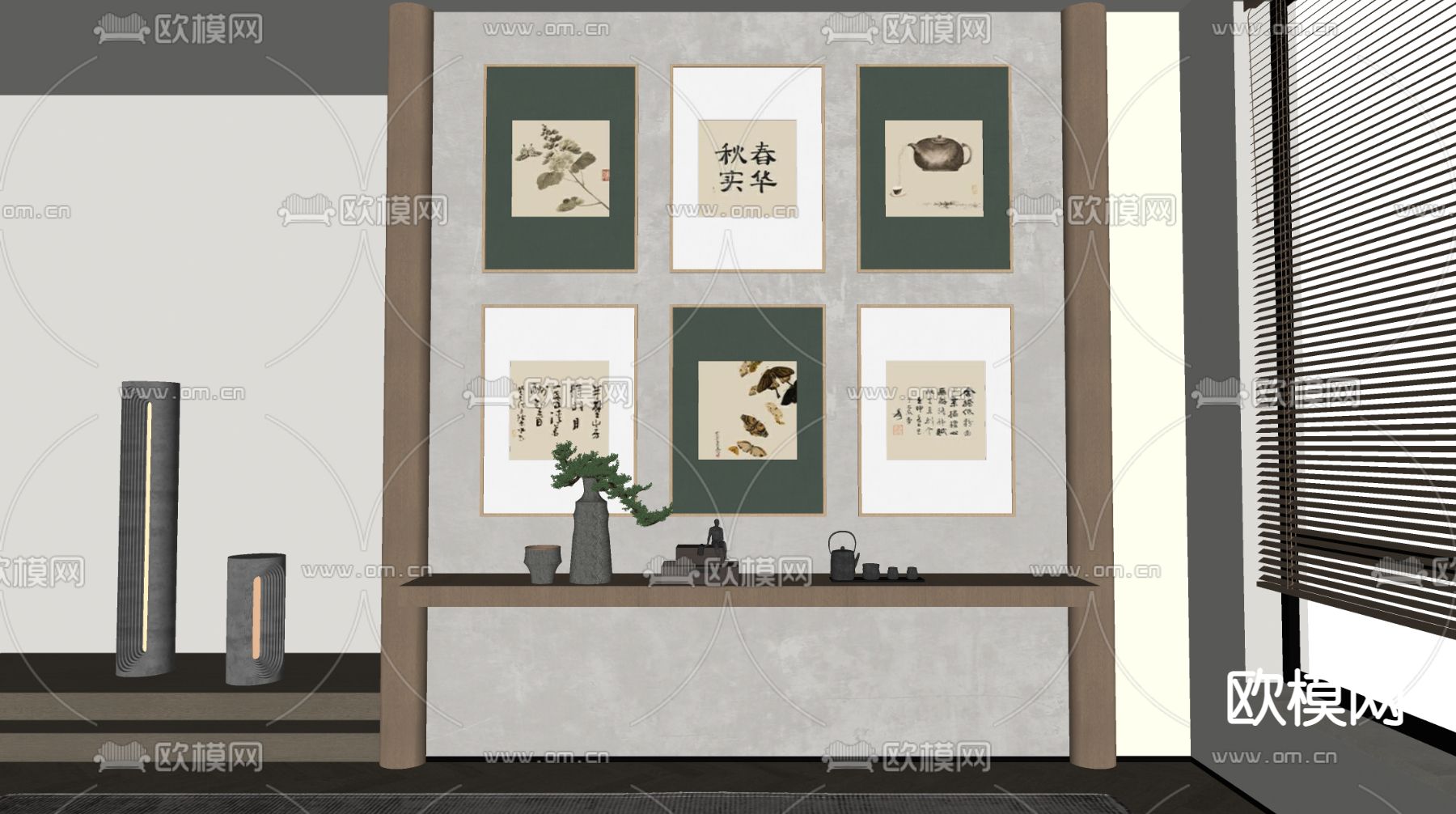 新中式字画装饰画su模型