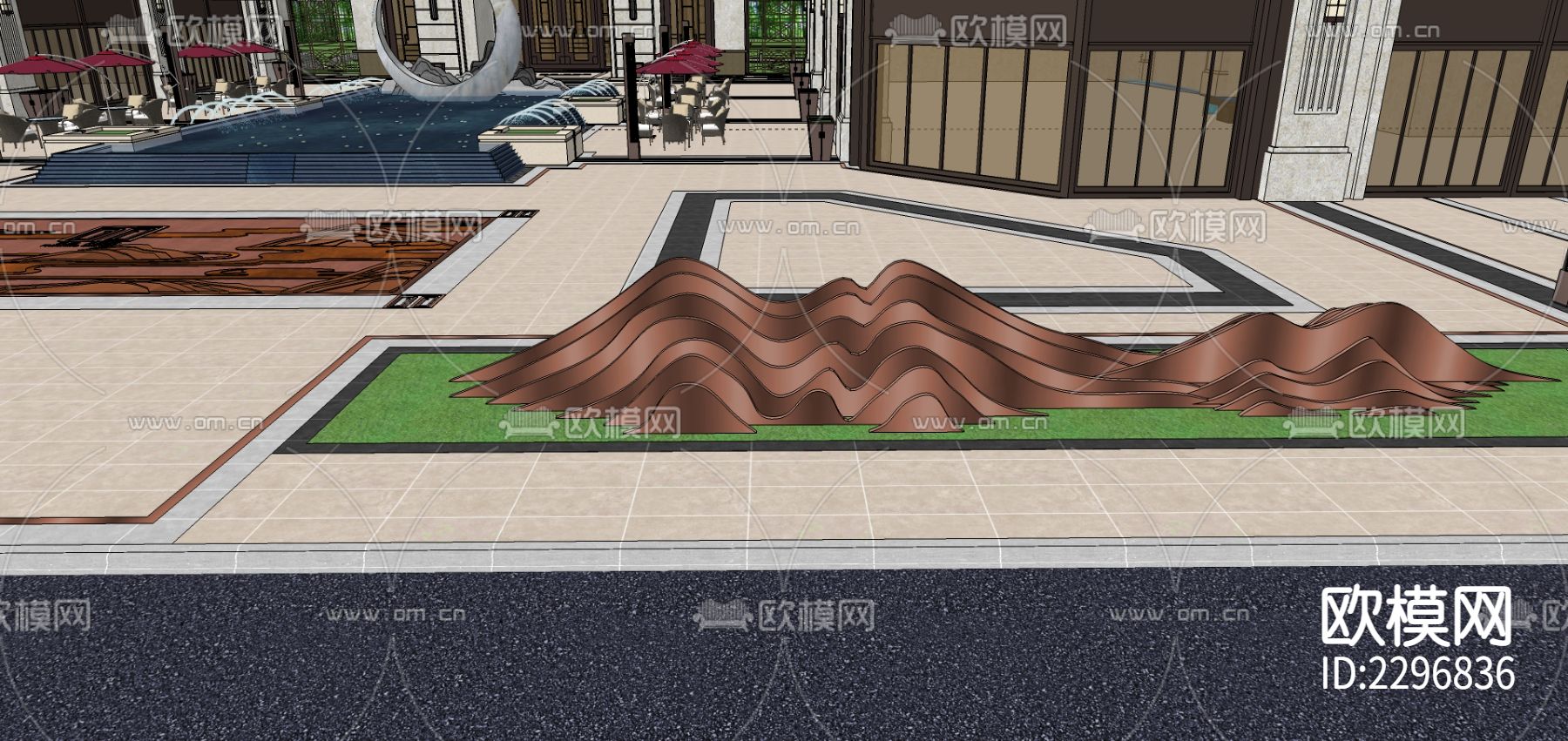 山水景墙cad大样图下载（渲染图7）