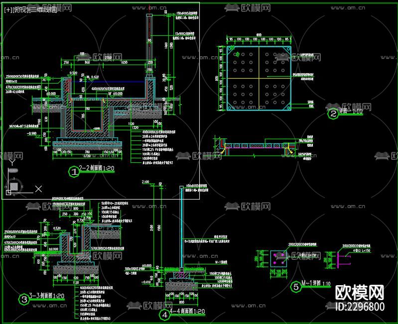 新中式文化景墙cad大样图下载（渲染图3）
