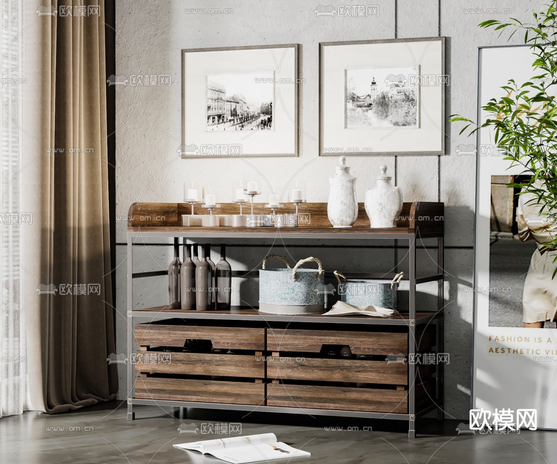 工业风复古餐边柜 边柜3d模型下载