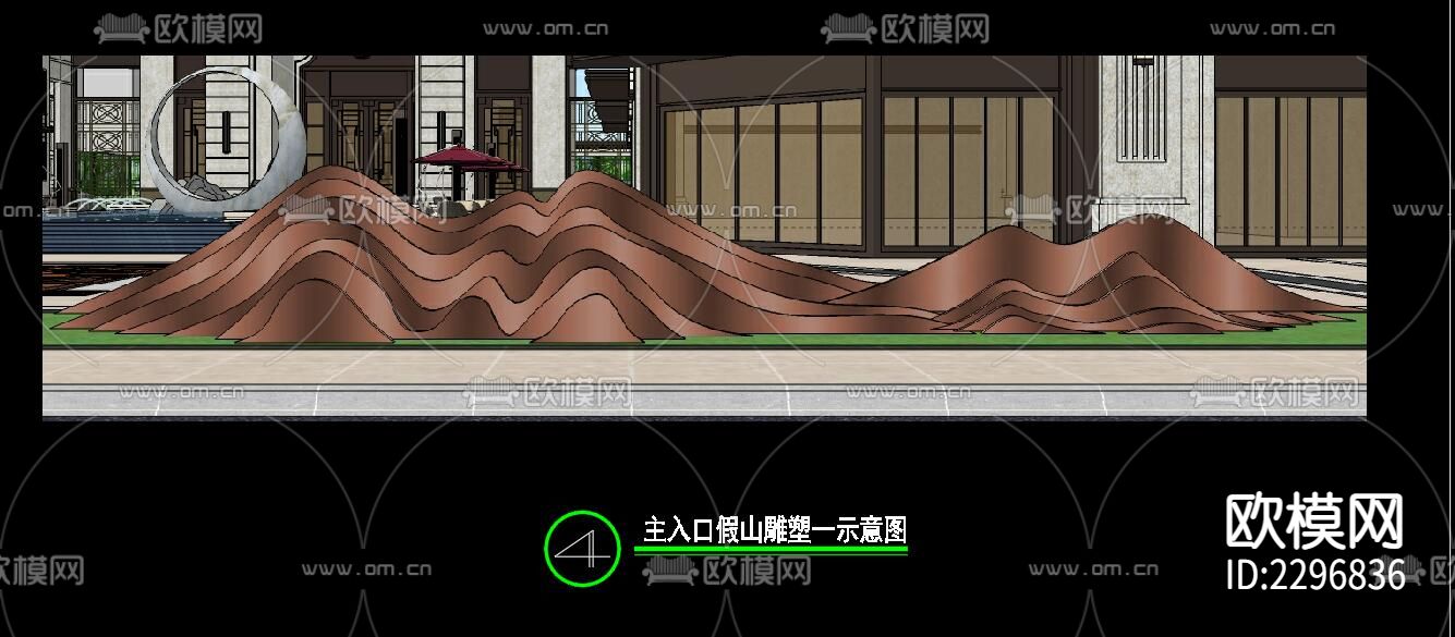 山水景墙cad大样图下载（渲染图8）