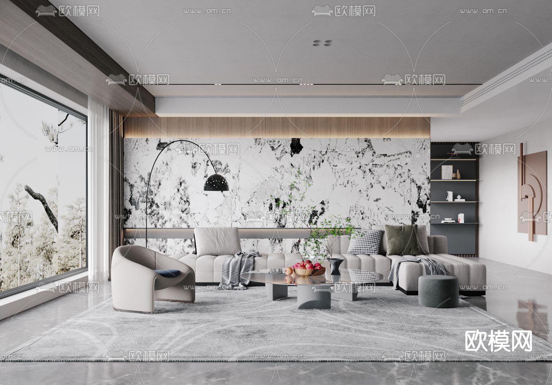 现代客厅3d模型下载_ID12134841_3dmax免费模型-欧模网