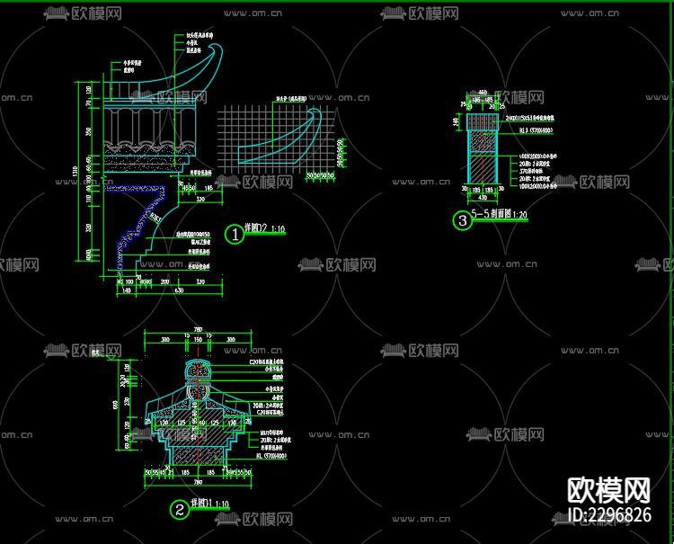 新中式文化景墙cad大样图下载（渲染图8）