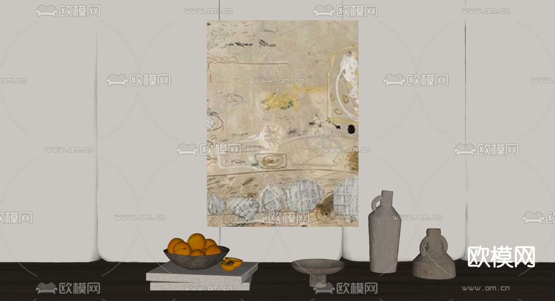 侘寂风抽象装饰画su模型下载（渲染图2）