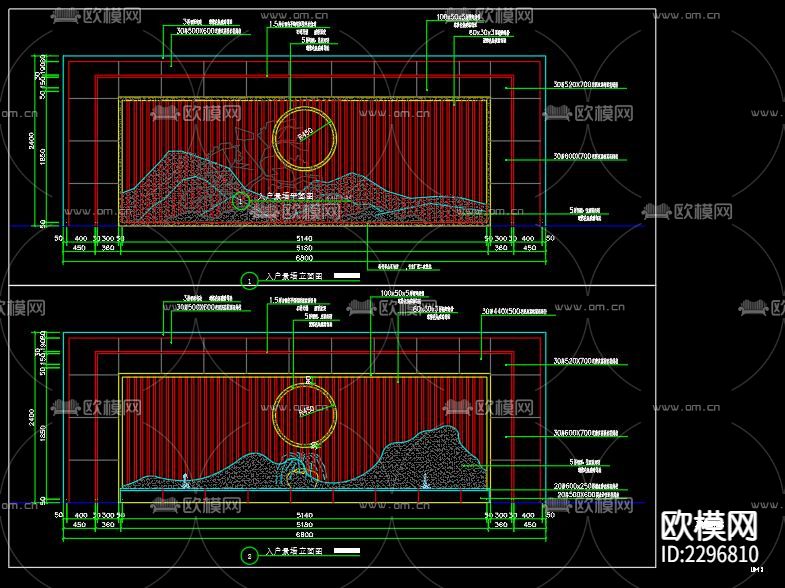 中式文化景墙cad大样图下载（渲染图6）