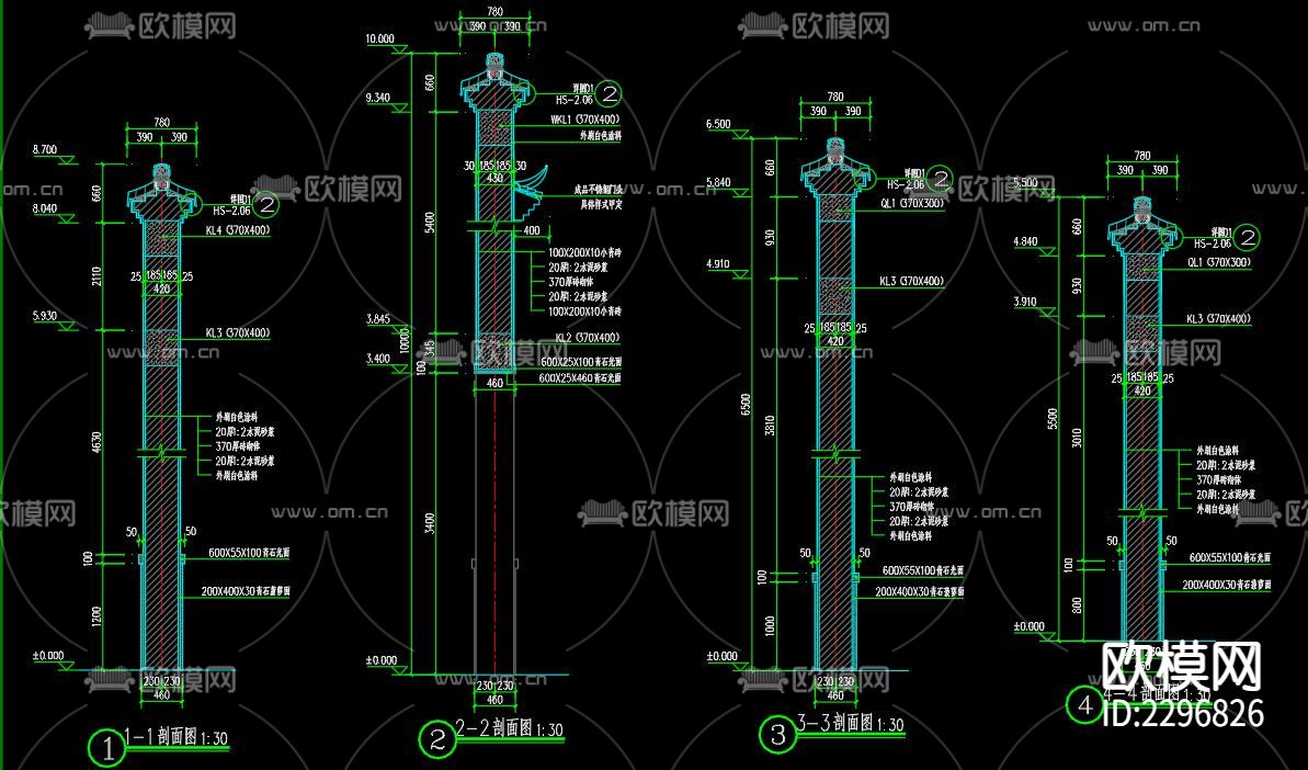 新中式文化景墙cad大样图下载（渲染图6）