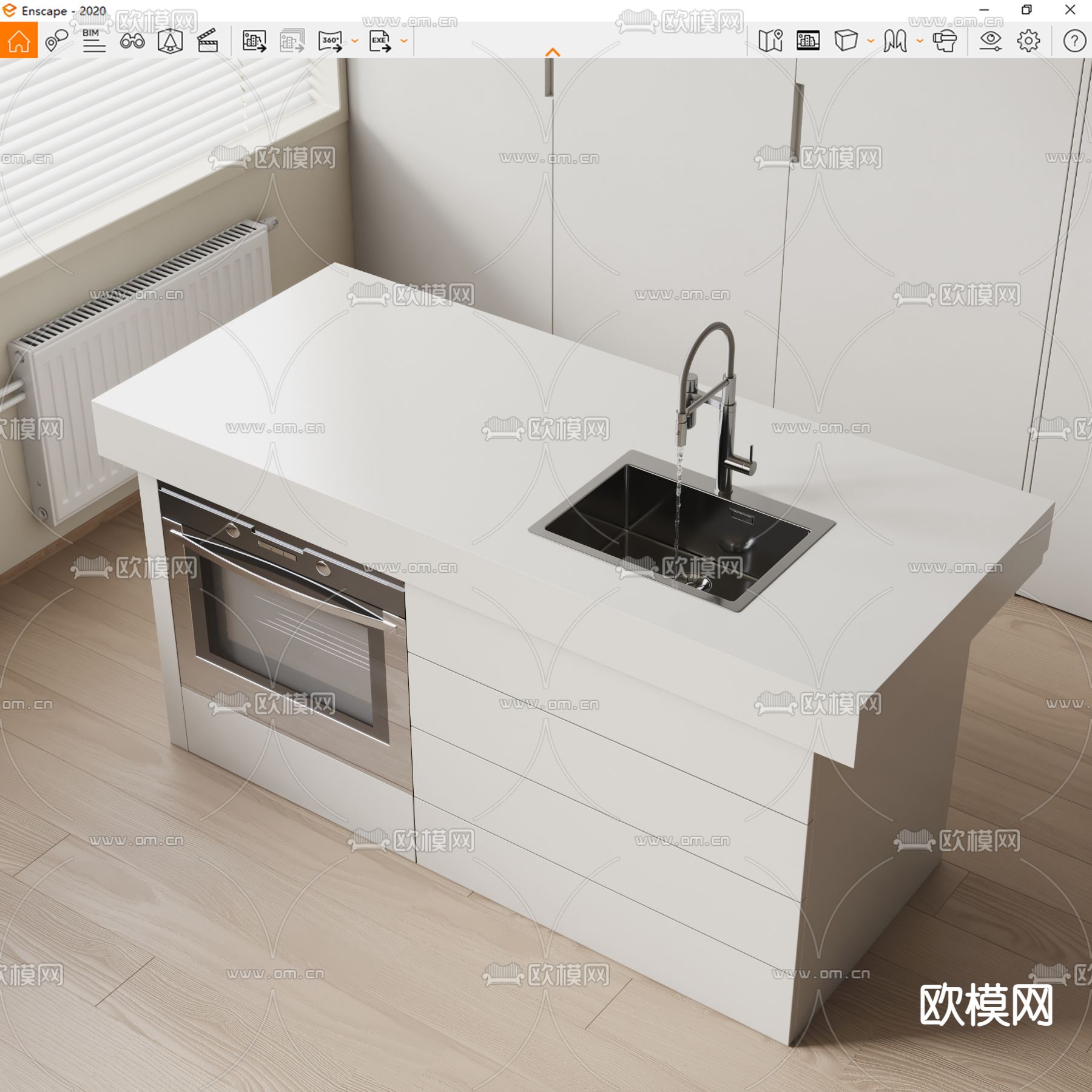 现代中岛吧台 中岛台su模型下载（渲染图3）