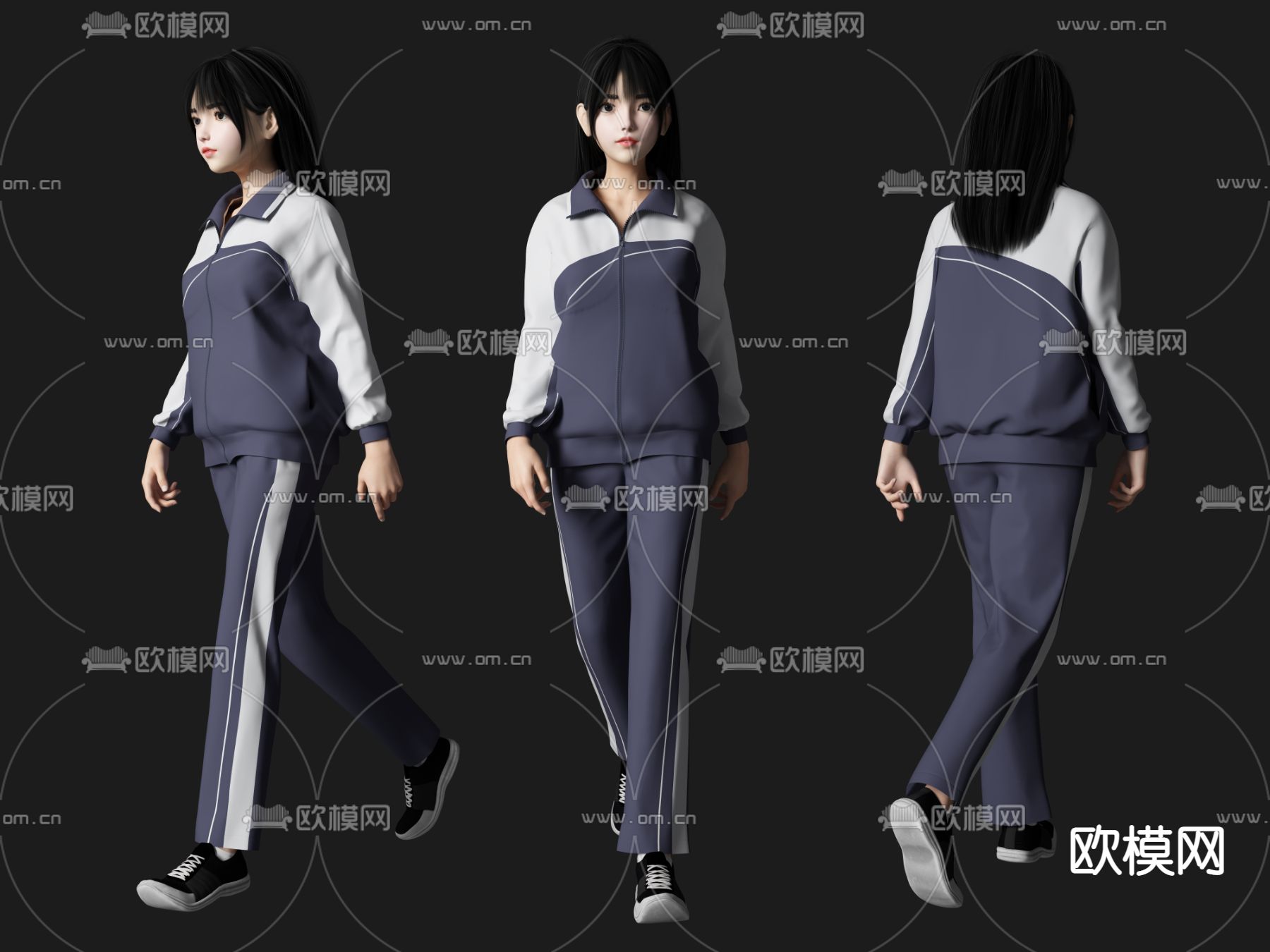 现代校服学生美女人物3d模型下载