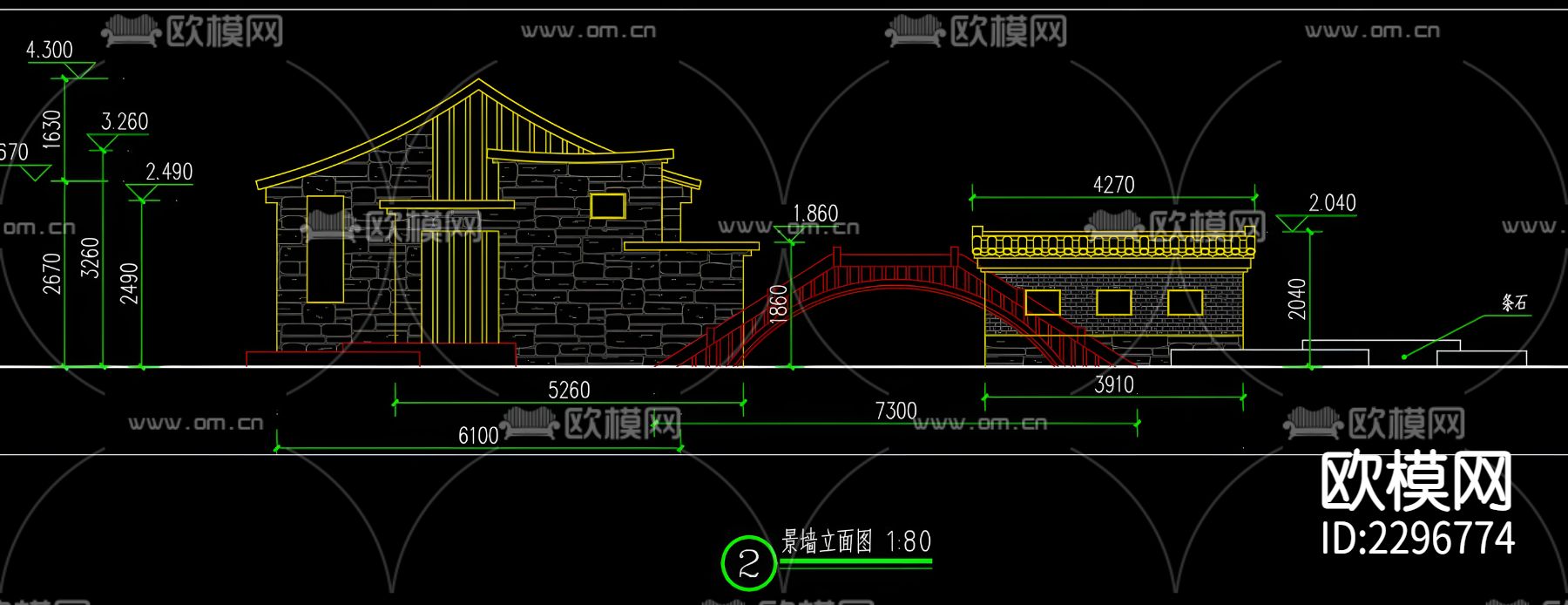 景墙cad大样图下载（渲染图4）