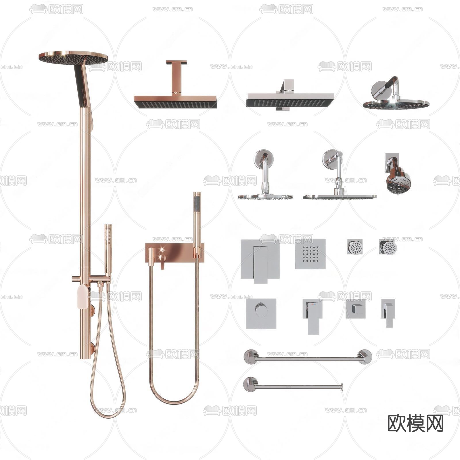 现代玫瑰金淋浴花洒su模型