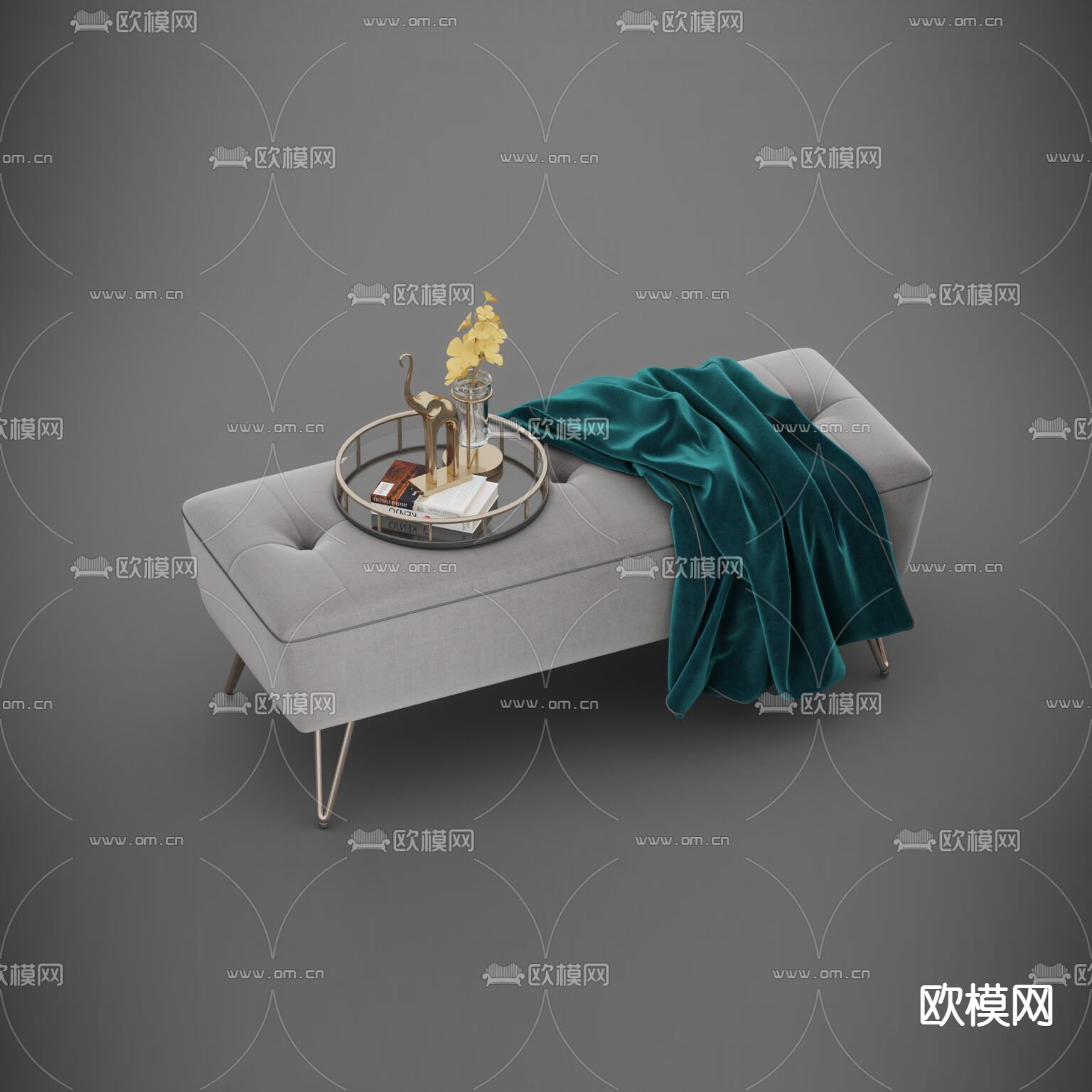 现代简约布艺不锈钢沙发凳免费3d模型下载