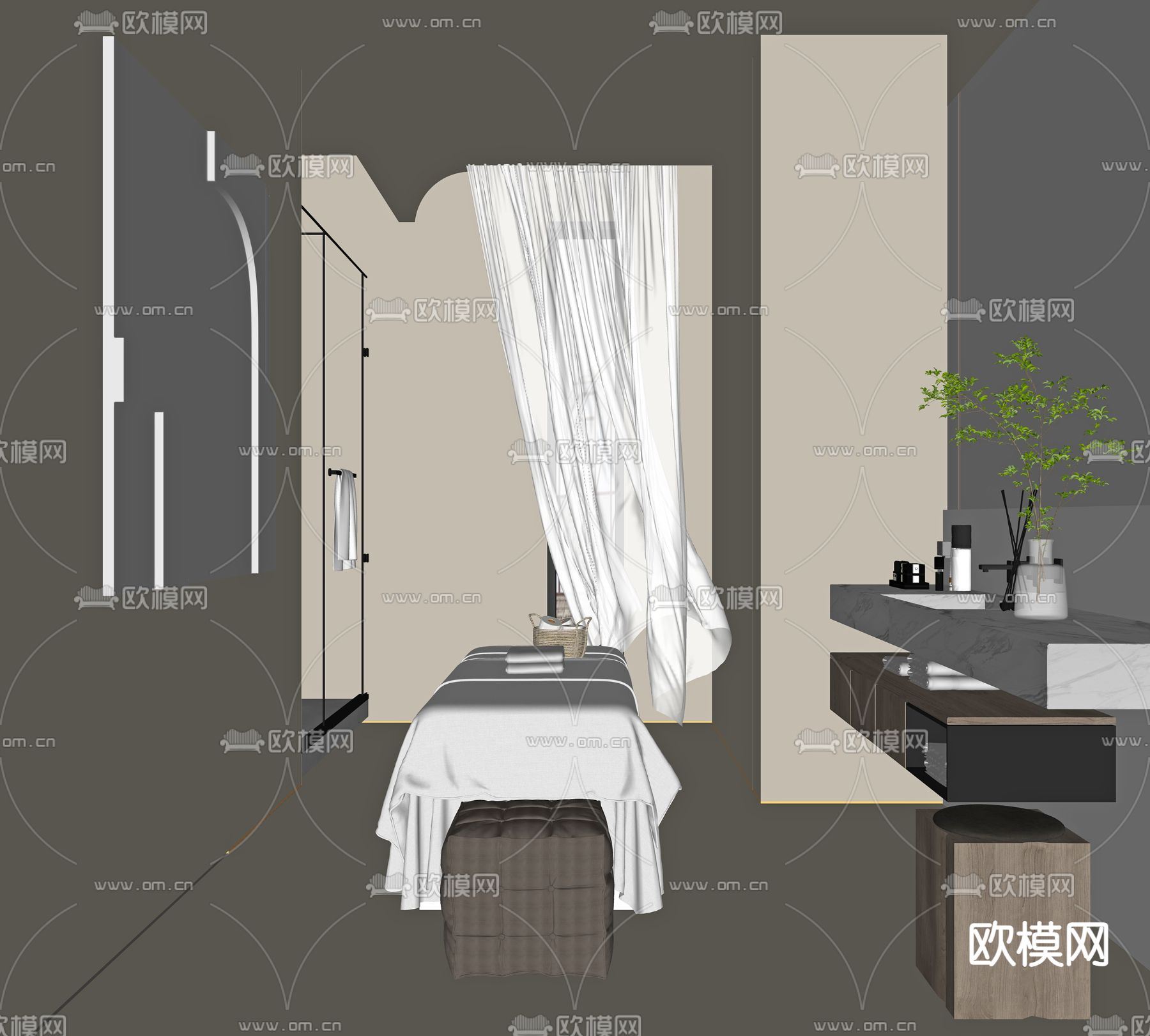 侘寂风SPA包房su模型下载（渲染图2）