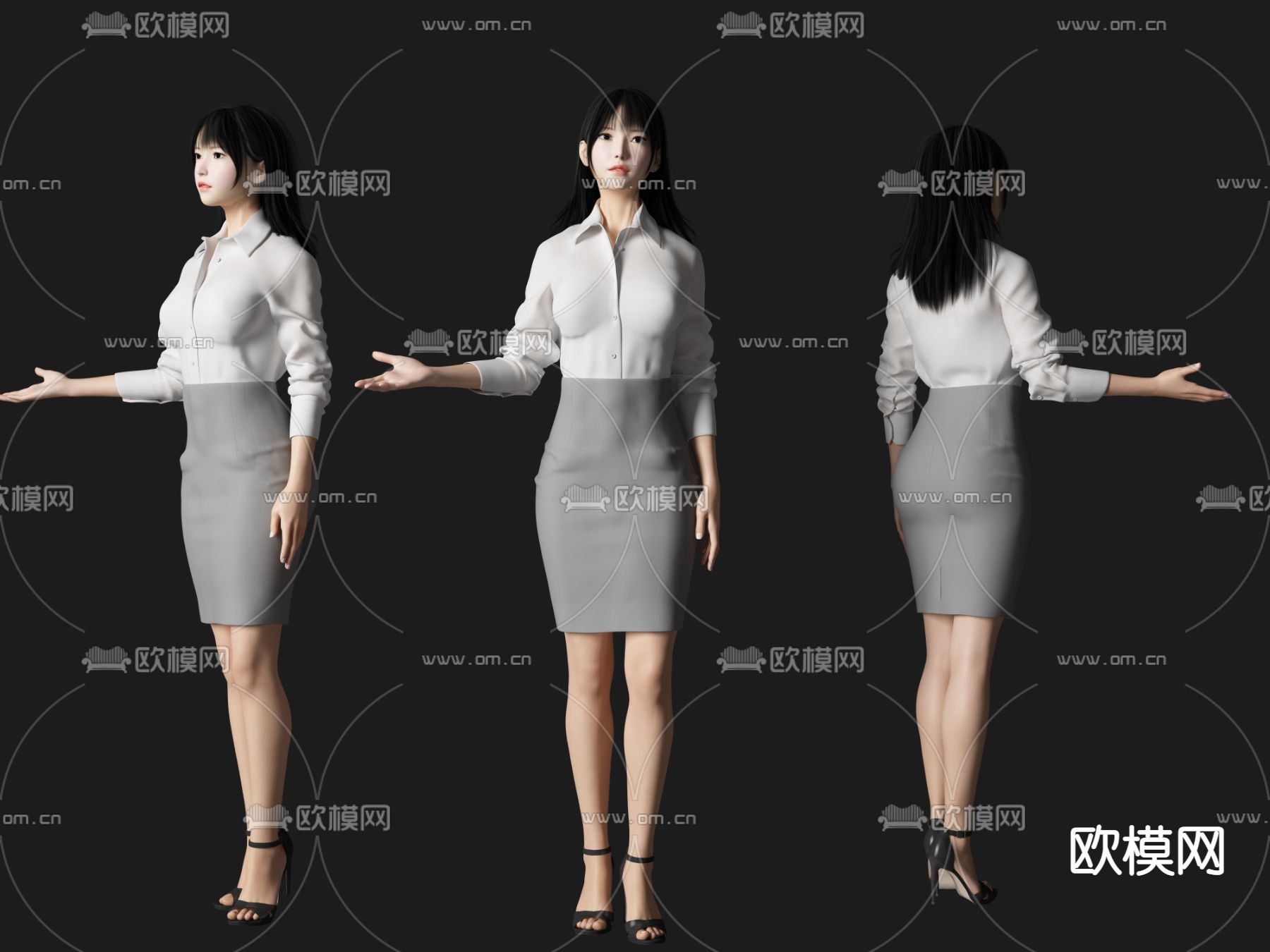 现代服务员前台接待秘书美女人物3d模型下载