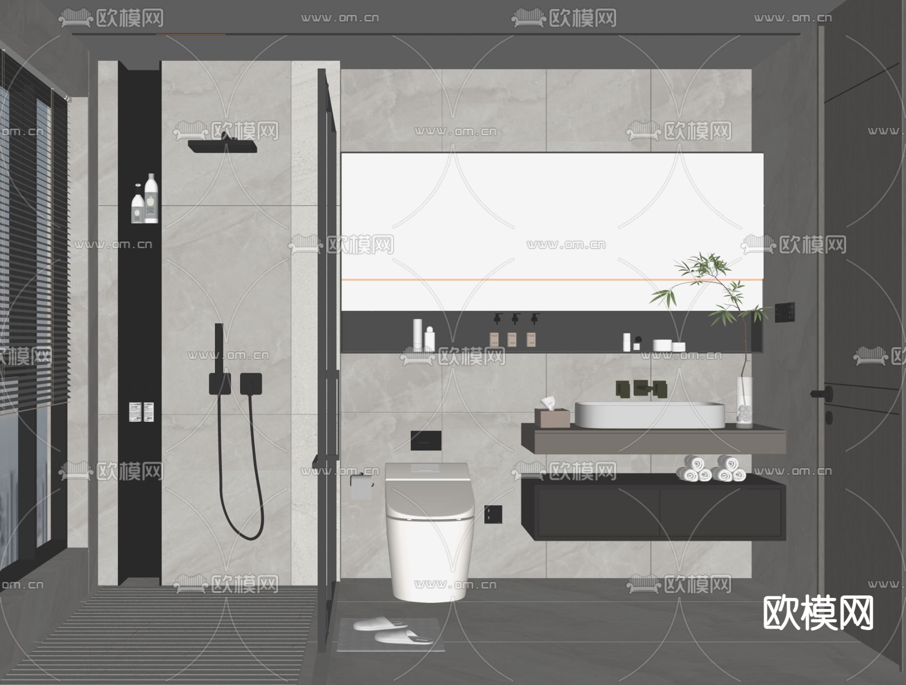 现代洗手间 卫生间su模型下载（渲染图2）