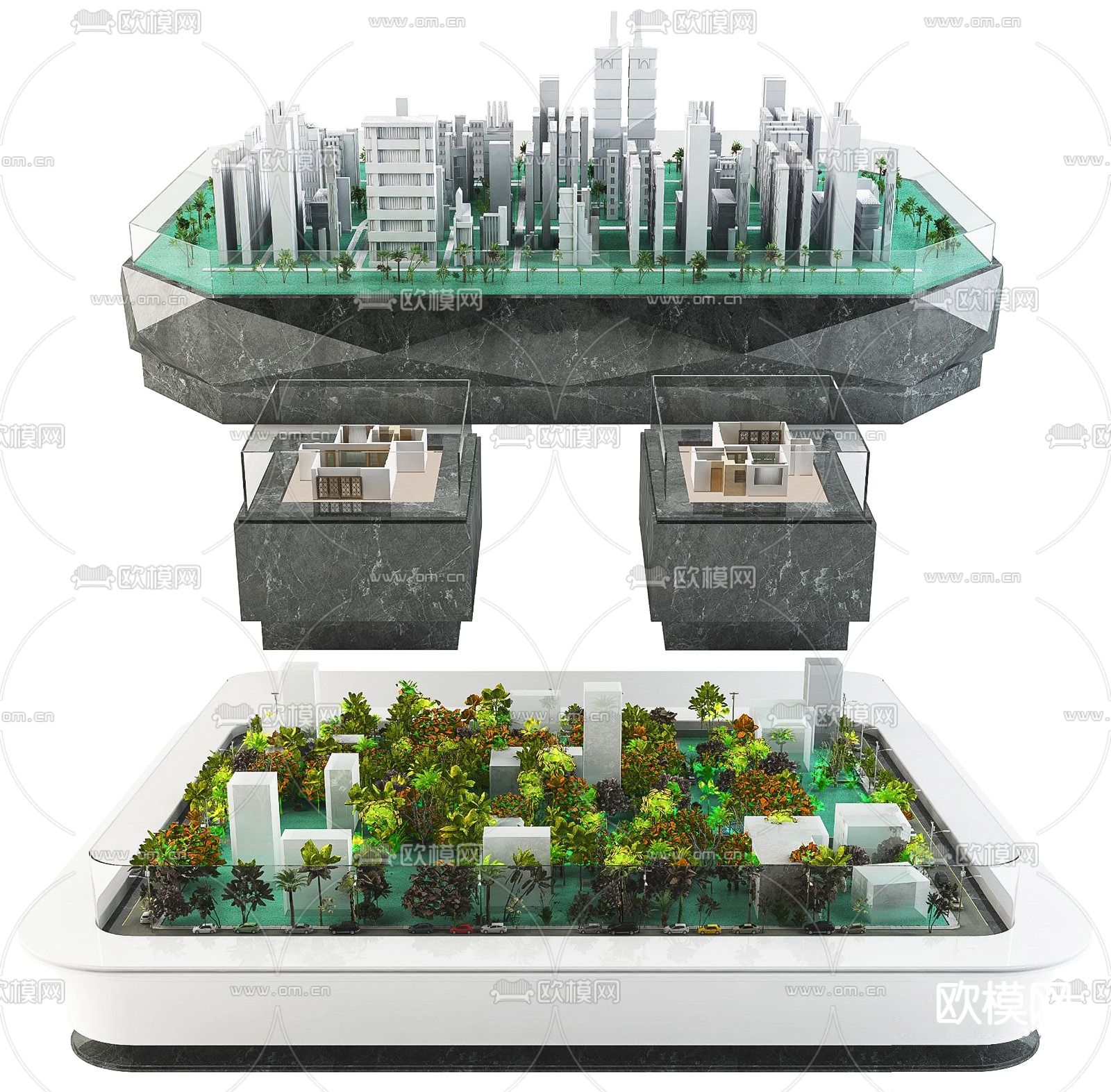 现代建筑规划楼盘沙盘su模型下载（渲染图1）