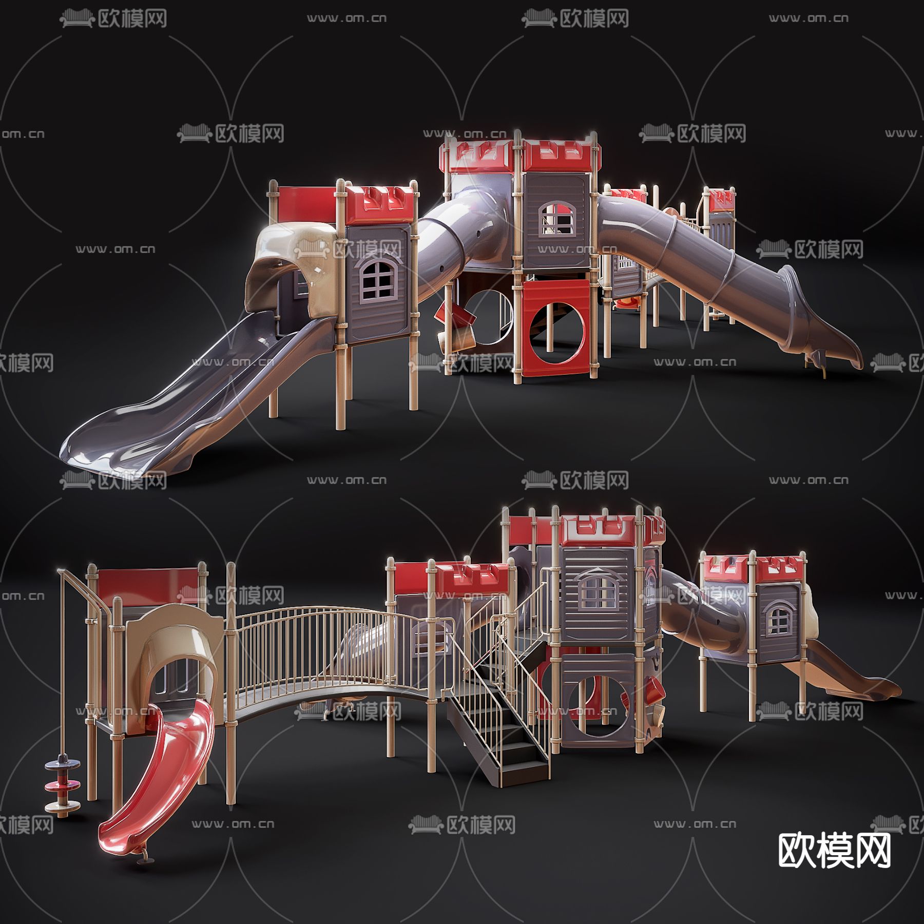 现代儿童滑梯 游乐设备3d模型下载（渲染图1）