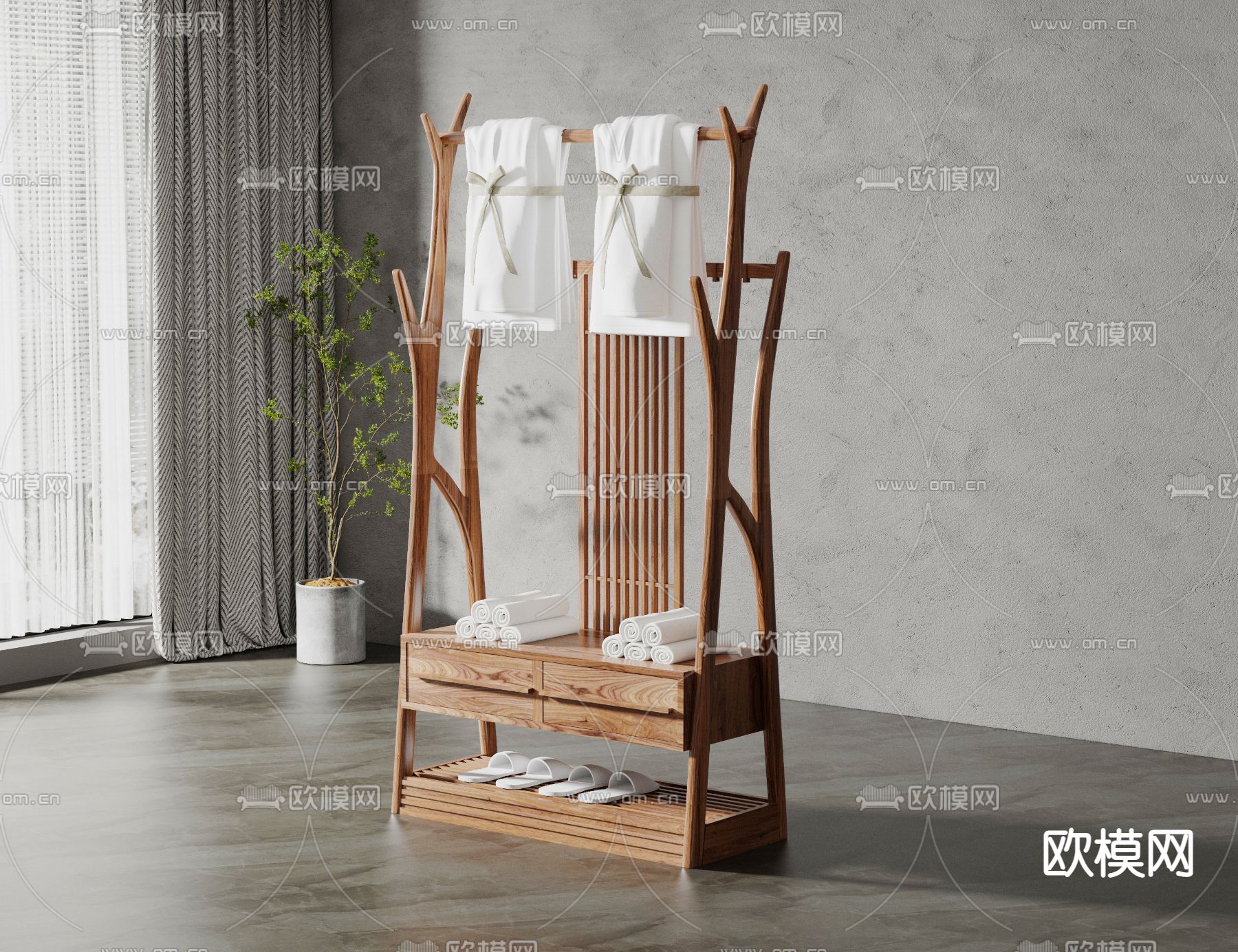 中式浴室置物架 毛巾架3d模型下载