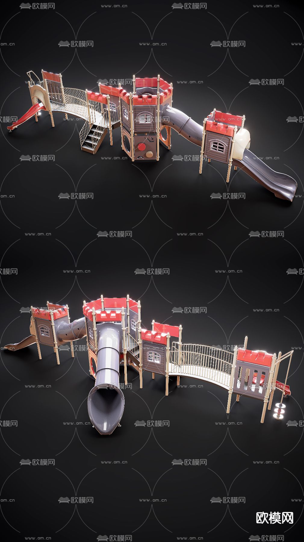 现代儿童滑梯 游乐设备3d模型下载（渲染图2）