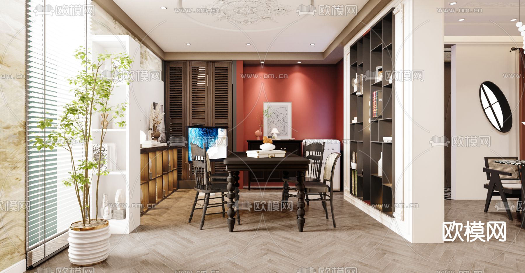 现代窗帘墙纸 材料店3d模型下载（渲染图2）