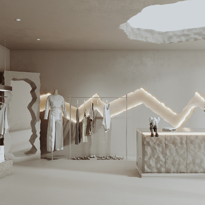  侘寂风服装店女装店su模型 