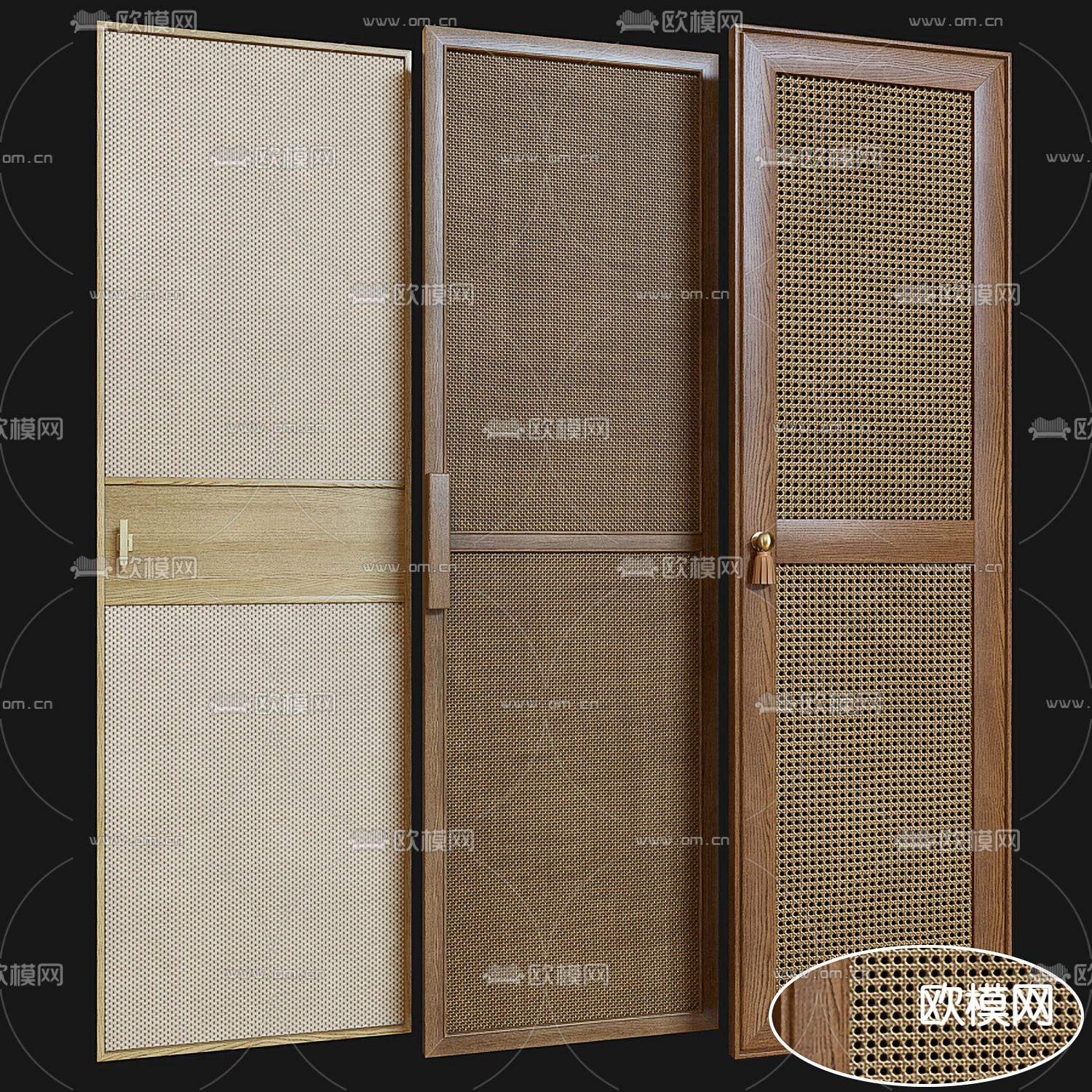 侘寂风镂空编织房门 推拉门3d模型下载
