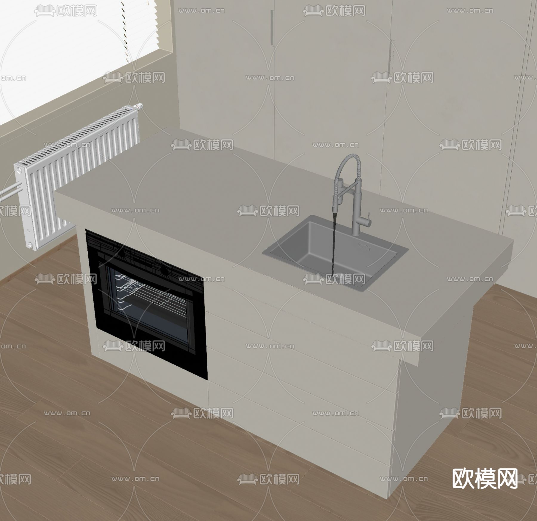 现代中岛吧台 中岛台su模型下载（渲染图2）