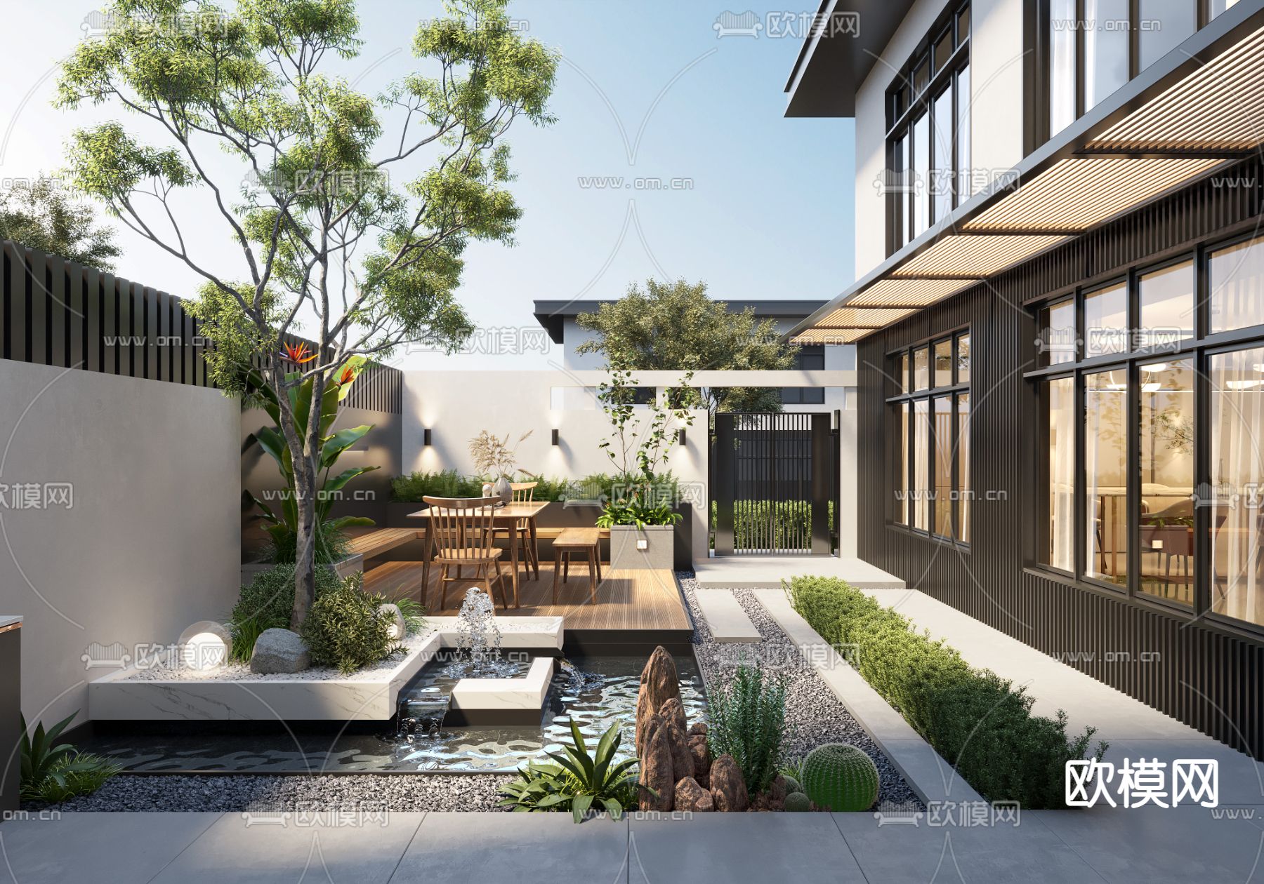 现代别墅庭院景观 花园3d模型下载