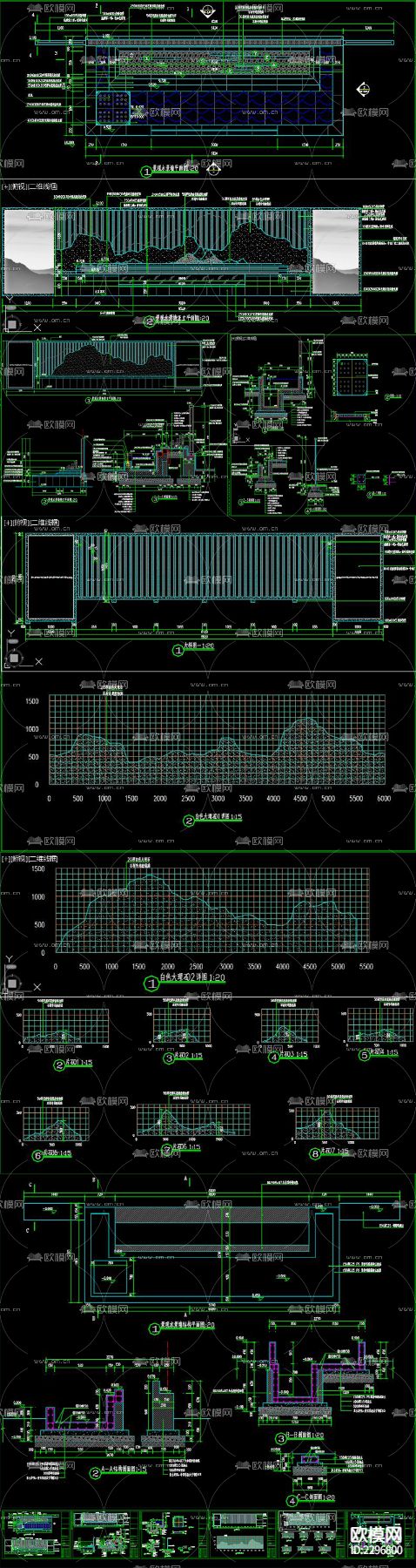 新中式文化景墙cad大样图下载（渲染图7）