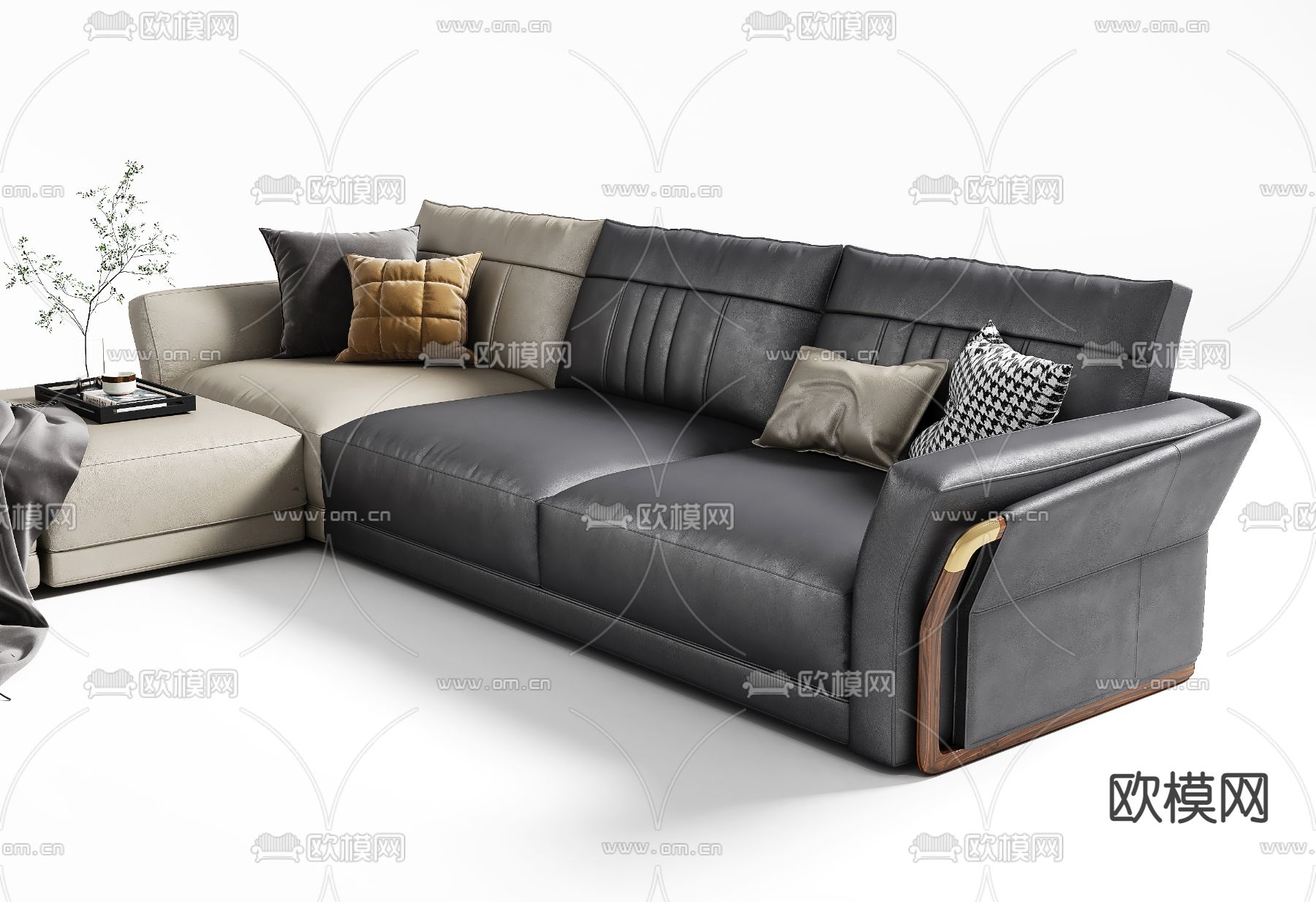 现代拼色转角沙发3d模型下载（渲染图2）