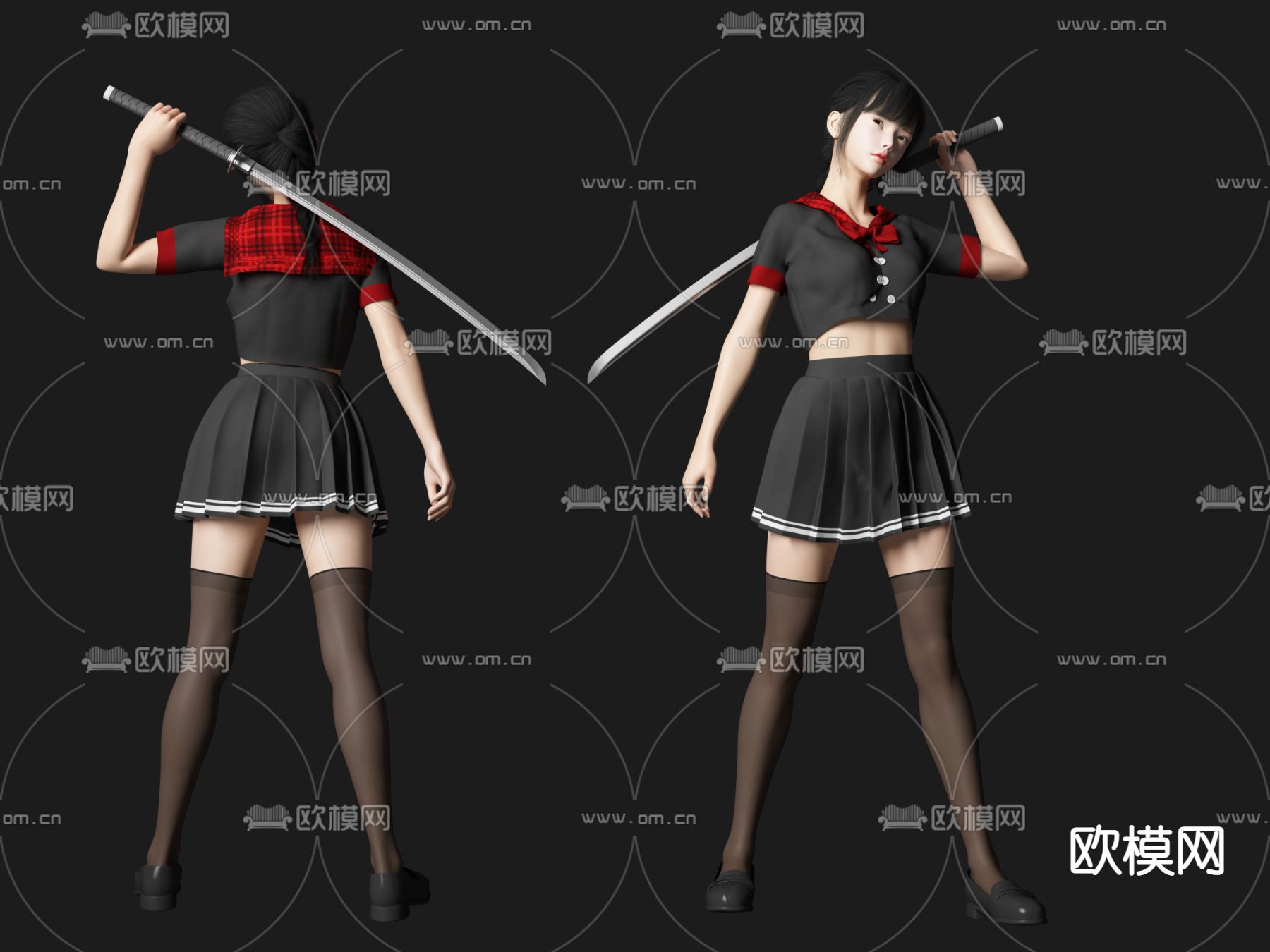 现代jk杀手刺客美女人物3d模型下载