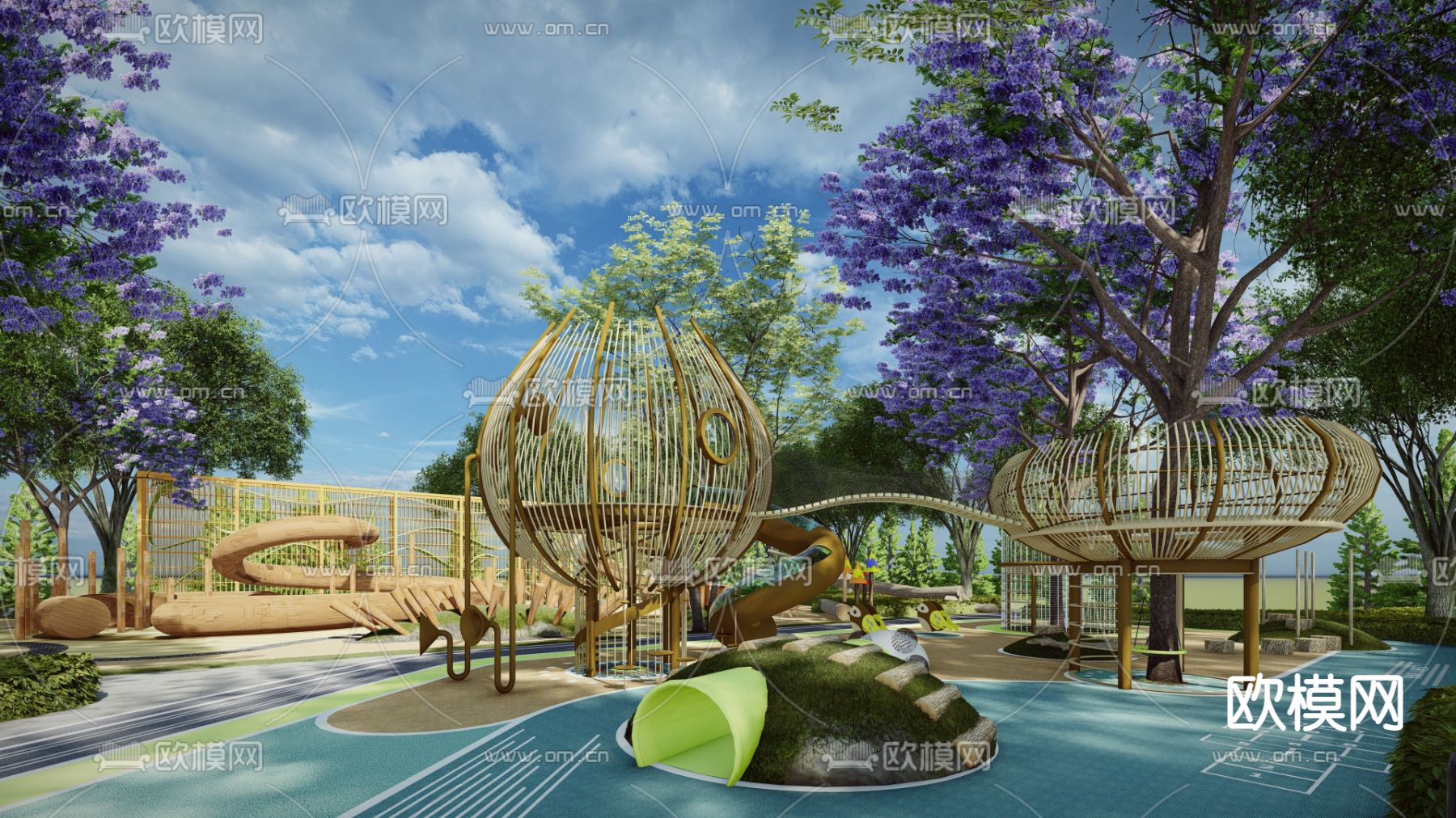 现代户外拓展亲子儿童活动乐园su模型下载（渲染图3）