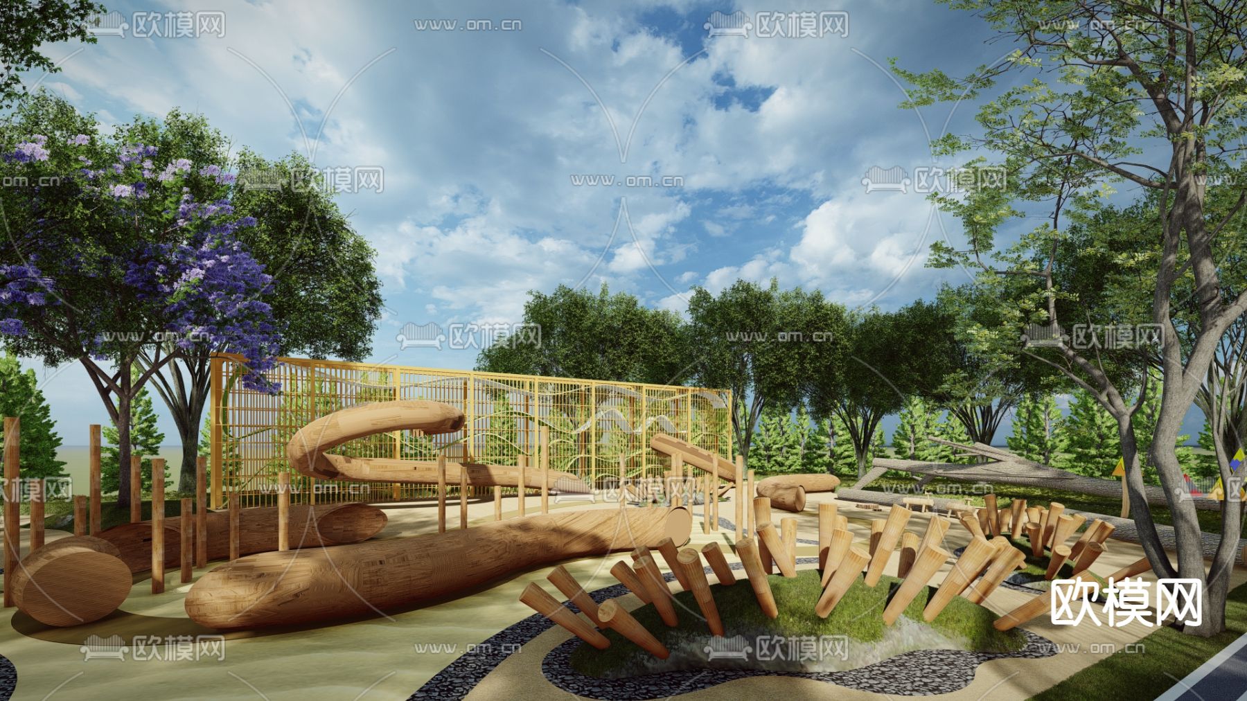 现代户外拓展亲子儿童活动乐园su模型下载（渲染图1）