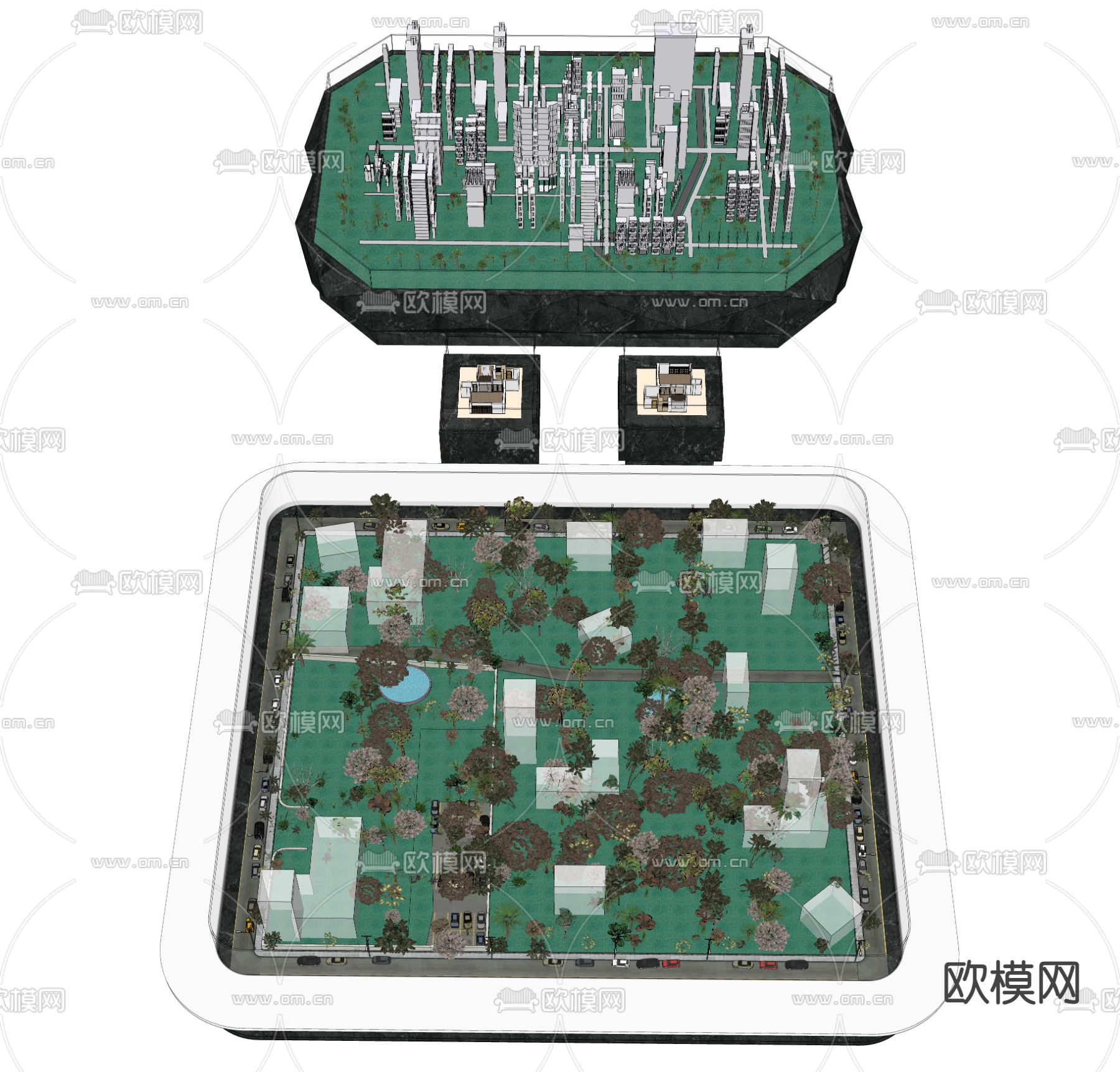 现代建筑规划楼盘沙盘su模型下载（渲染图2）