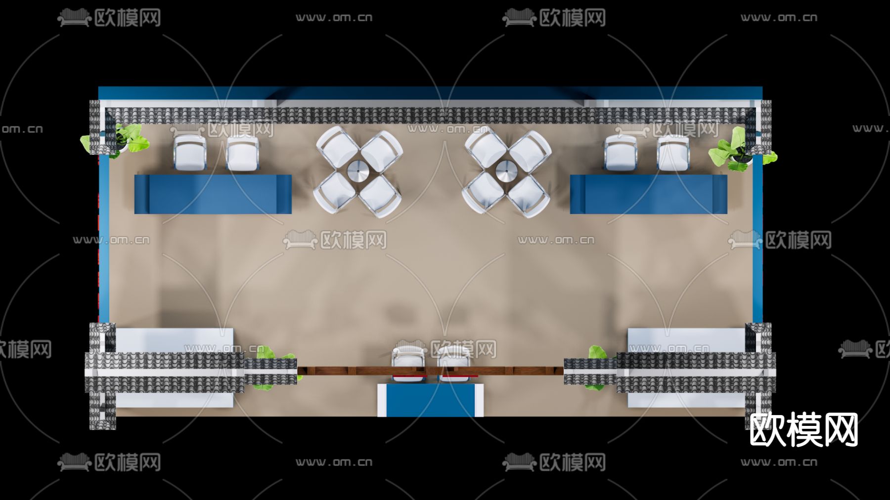 新中式展厅展台u模型下载（渲染图2）
