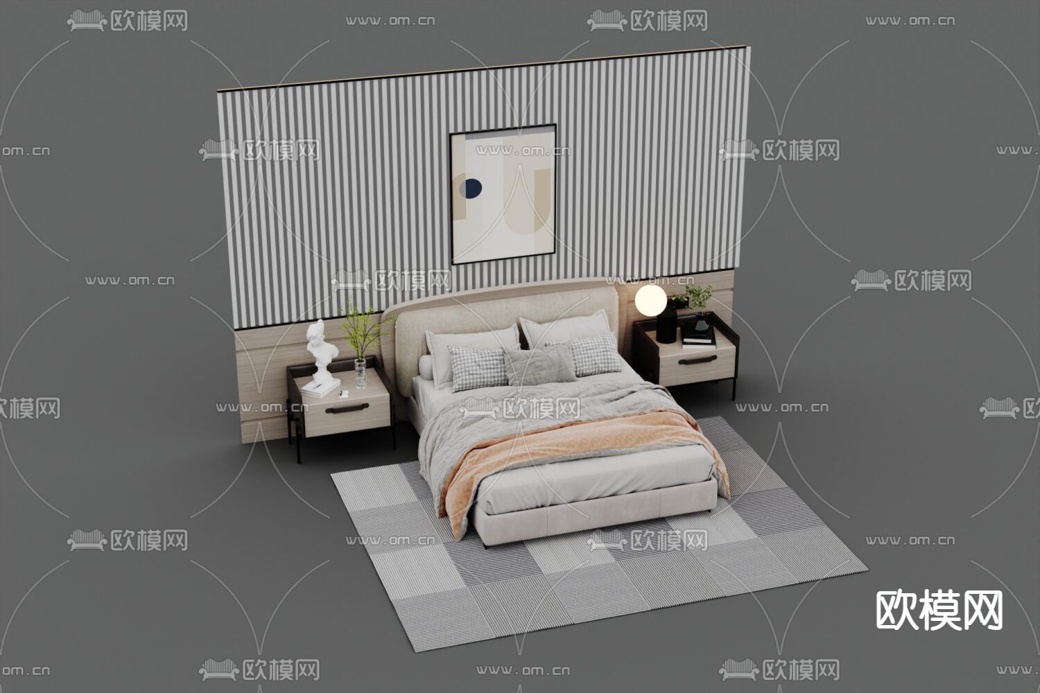 现代简约创意背景墙布艺遮光窗帘免费3d模型下载