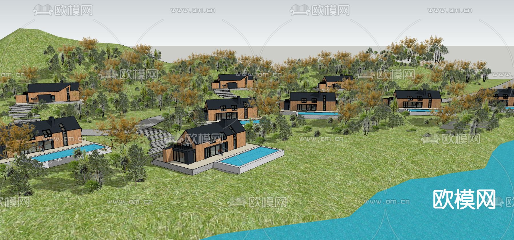 现代民宿建筑外观su模型