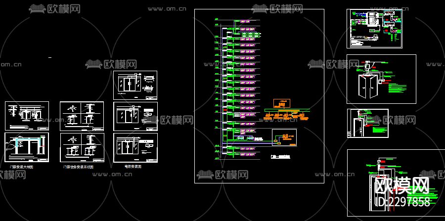 门禁安装CAD施工图下载（渲染图3）